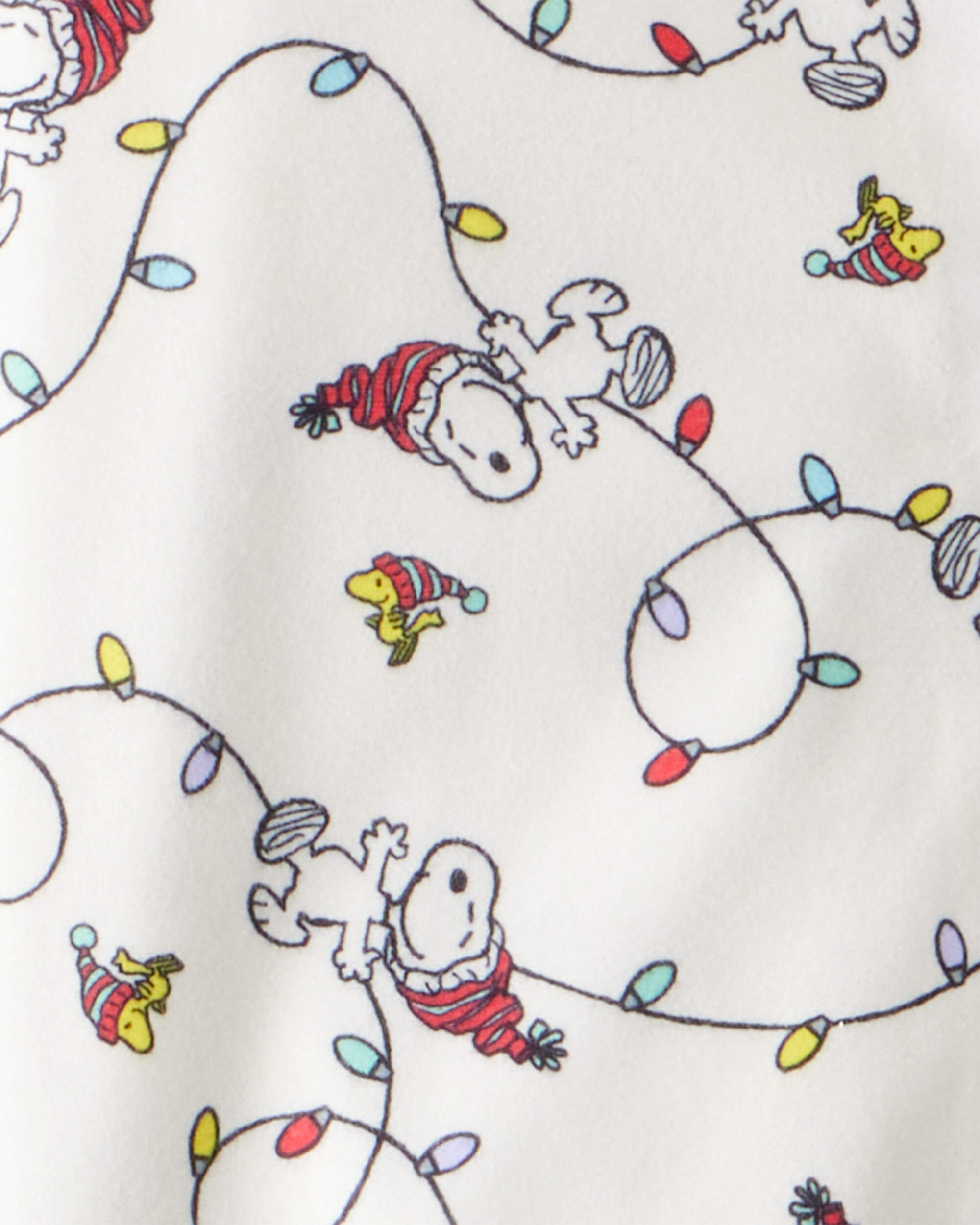 Kid Peanuts Snoopy Print Fleece Long-Sleeve Loose Fit 2-Piece Pajamas - White