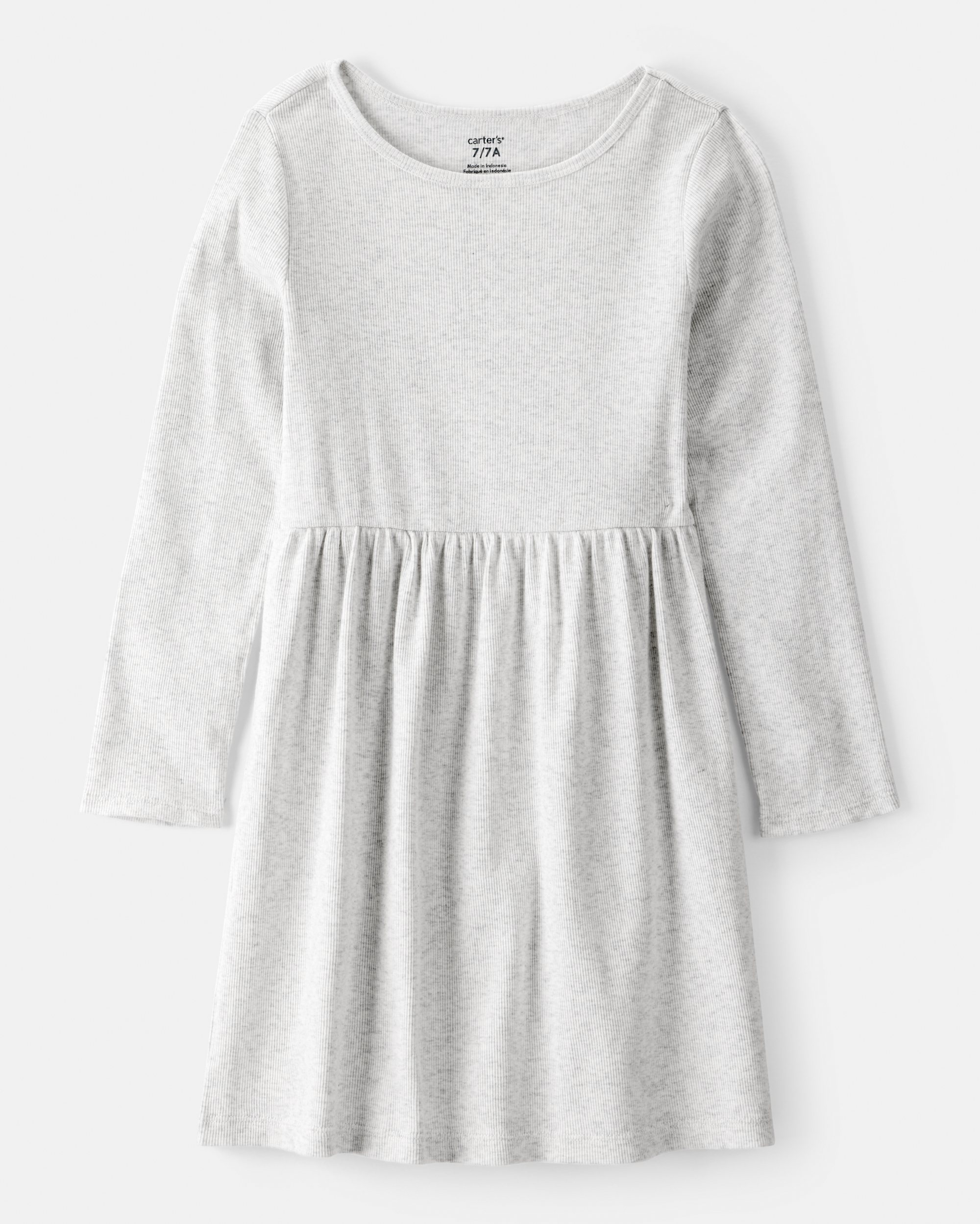 Girls Long Sleeve Cotton Dress - Grey