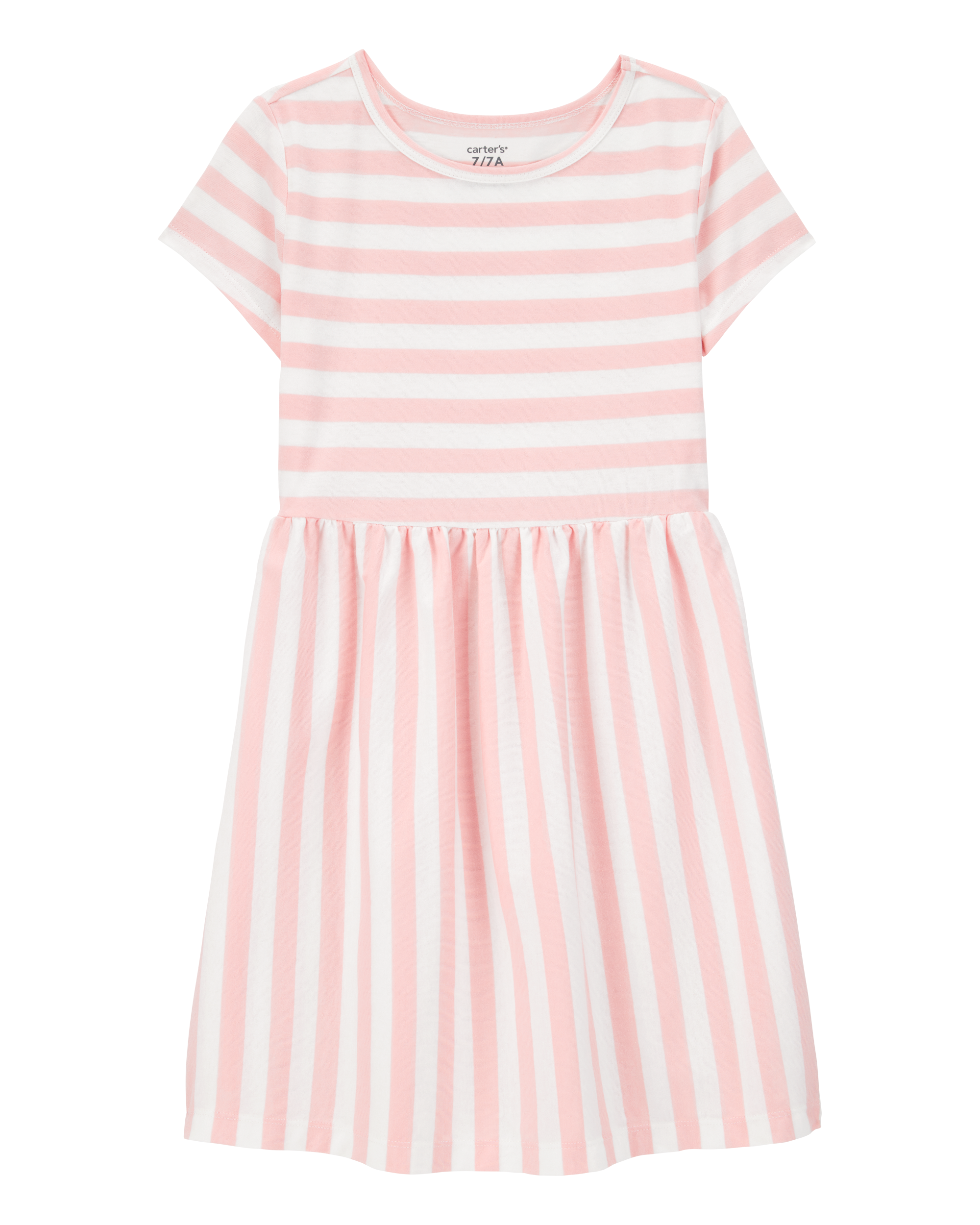 Kid Striped Short-Sleeve Dress-Pink
