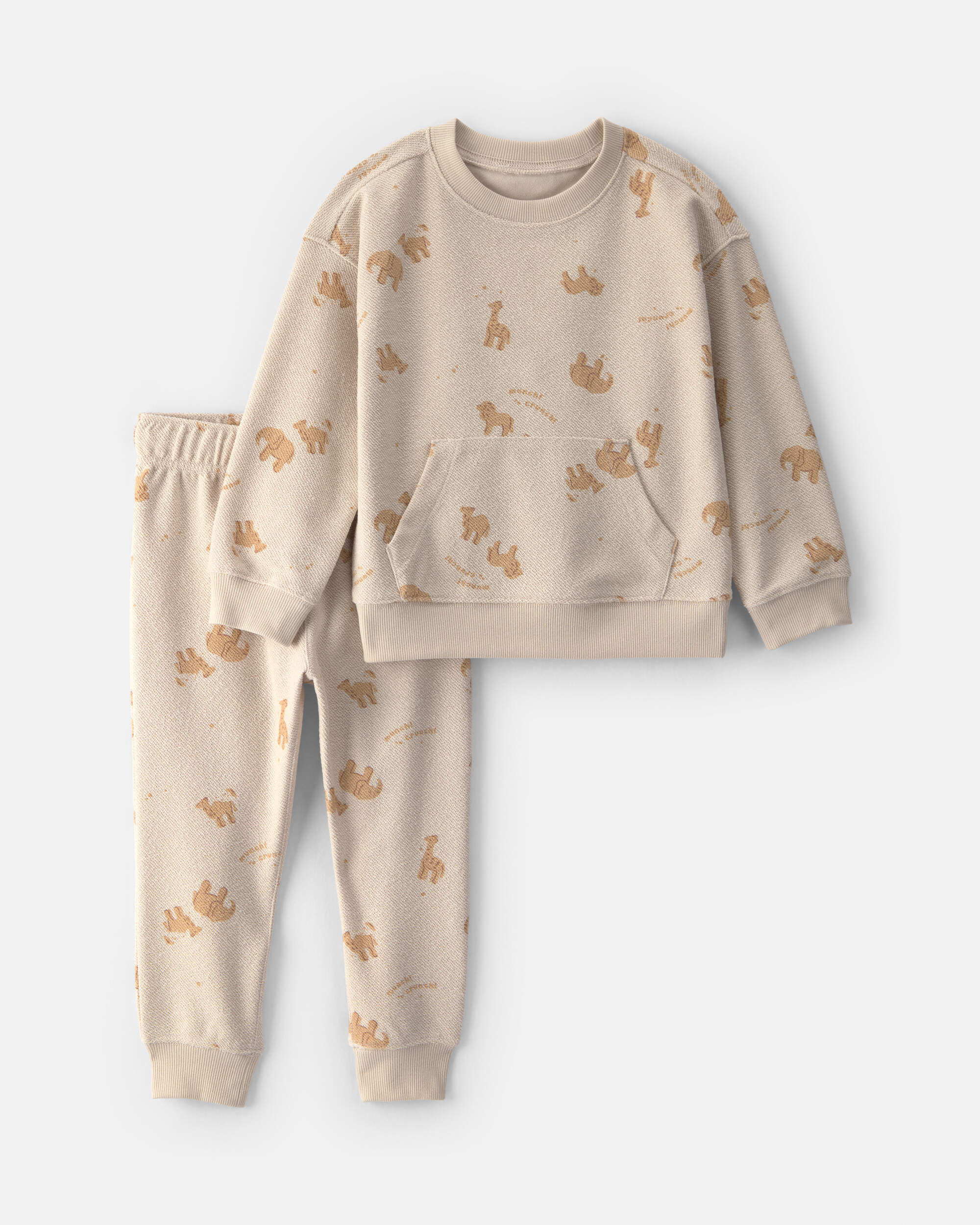 Baby Boy 2-Piece Animal Cracker French Terry Top & Pant Set - Cream