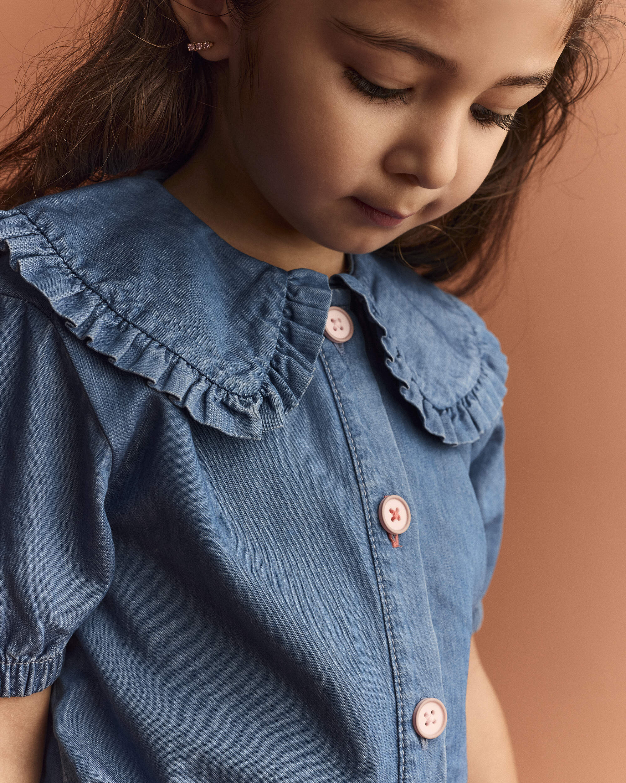 Toddler Girl Peter Pan Collar Top Chambray