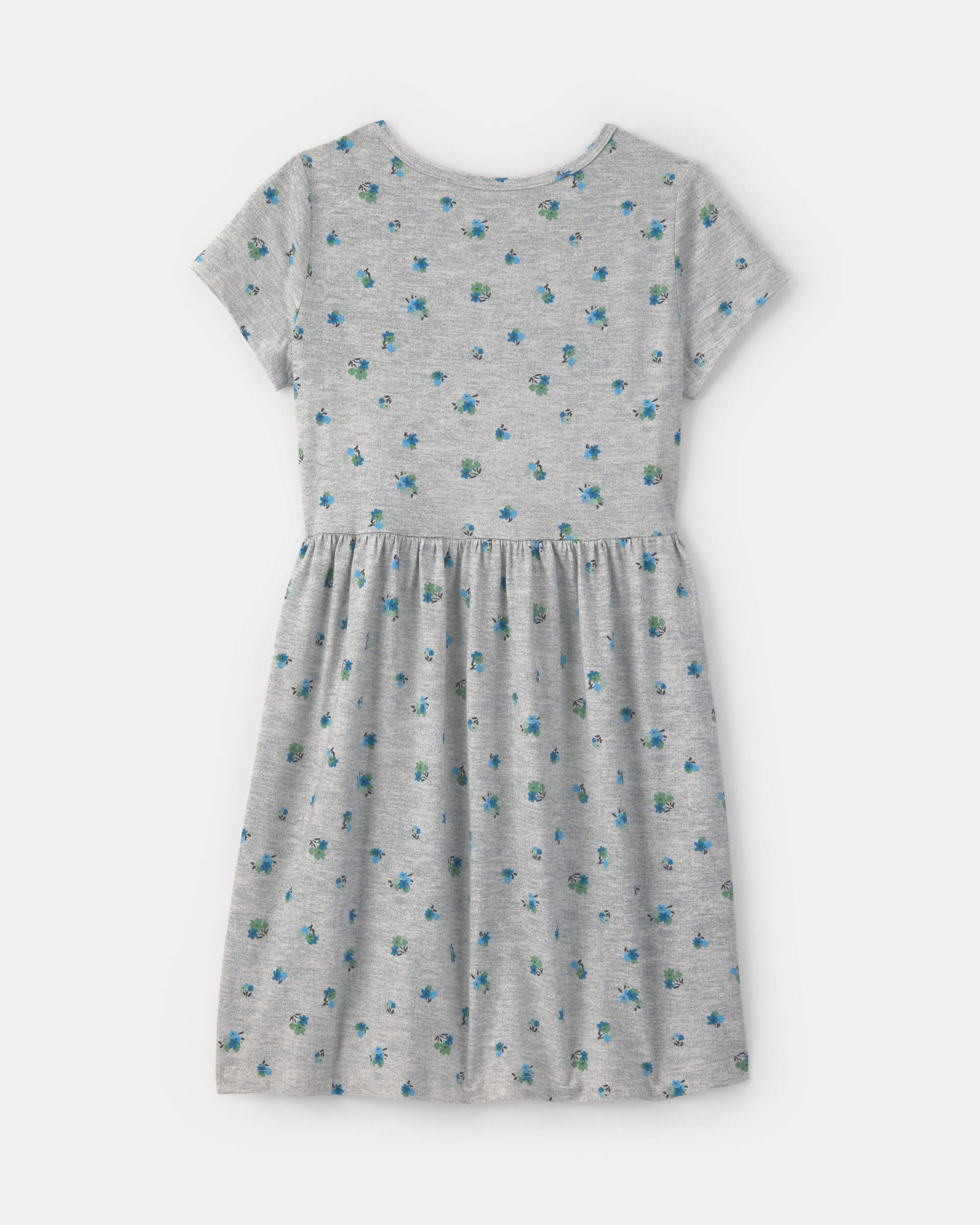 Girls Floral Short-Sleeve Dress - Grey
