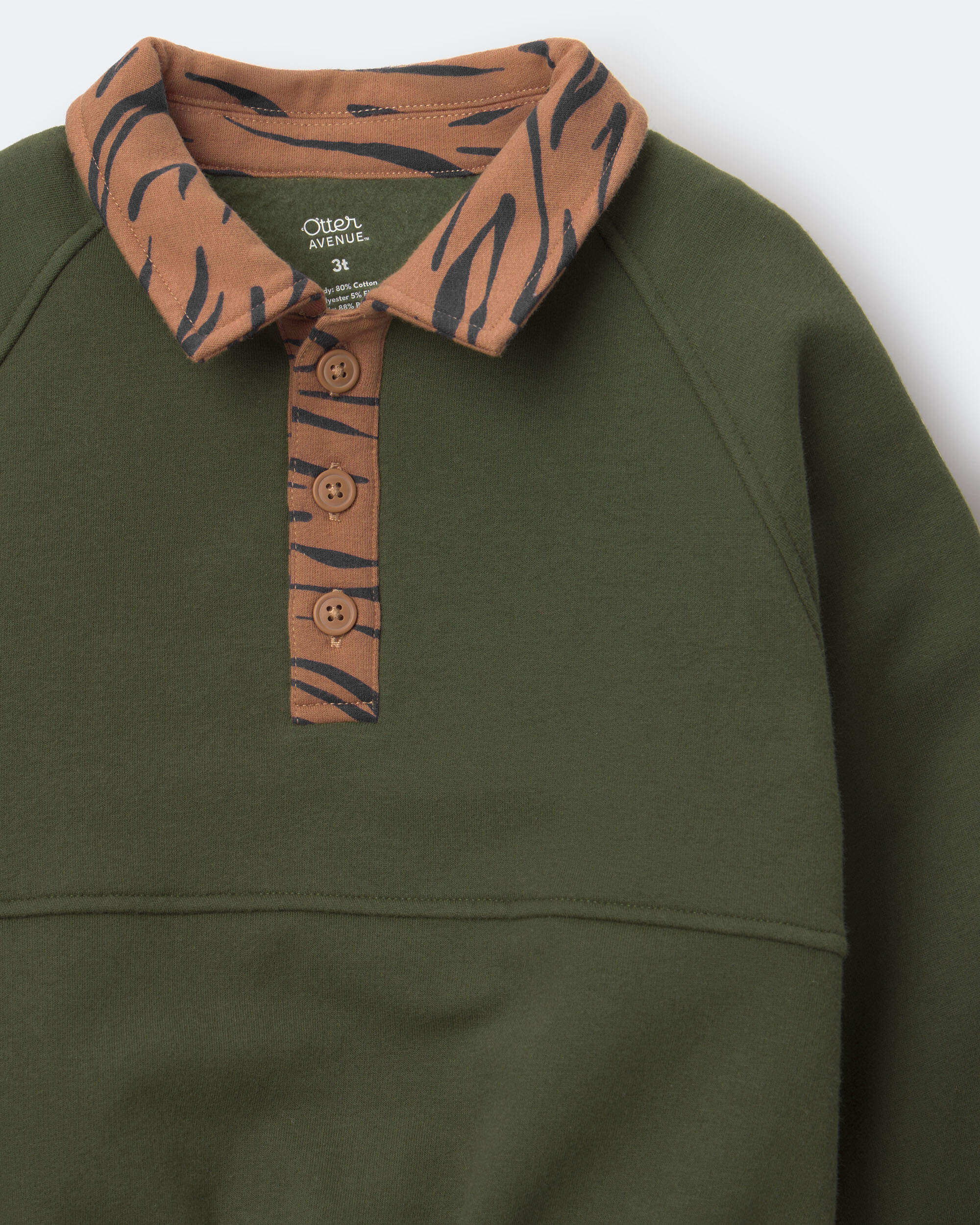 Toddler Girl Pullover sweatshirt with leopard collar - Olive