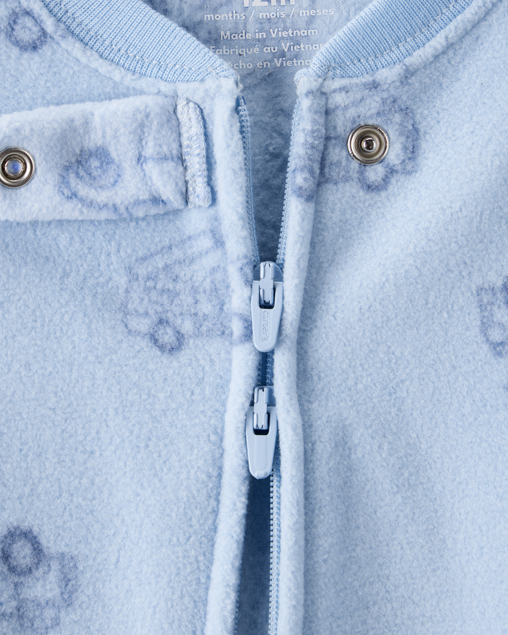 Baby Boy Firetruck Print Loose Fit 2-Way Zip 1-Piece Pyjamas - Blue