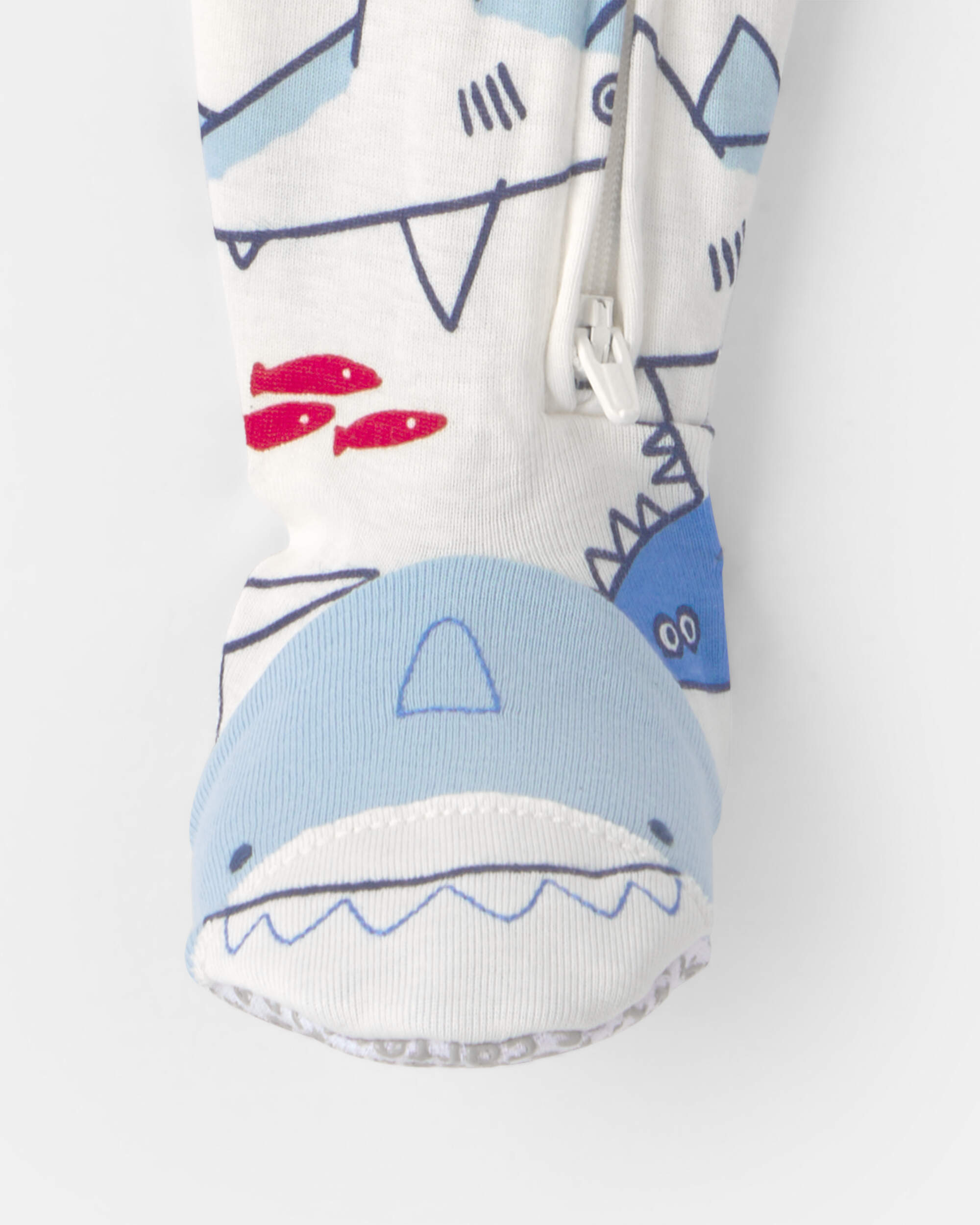 Toddler Boy Shark 100% Cotton Snug Fit 1-Piece Footie Pyjama - Ivory