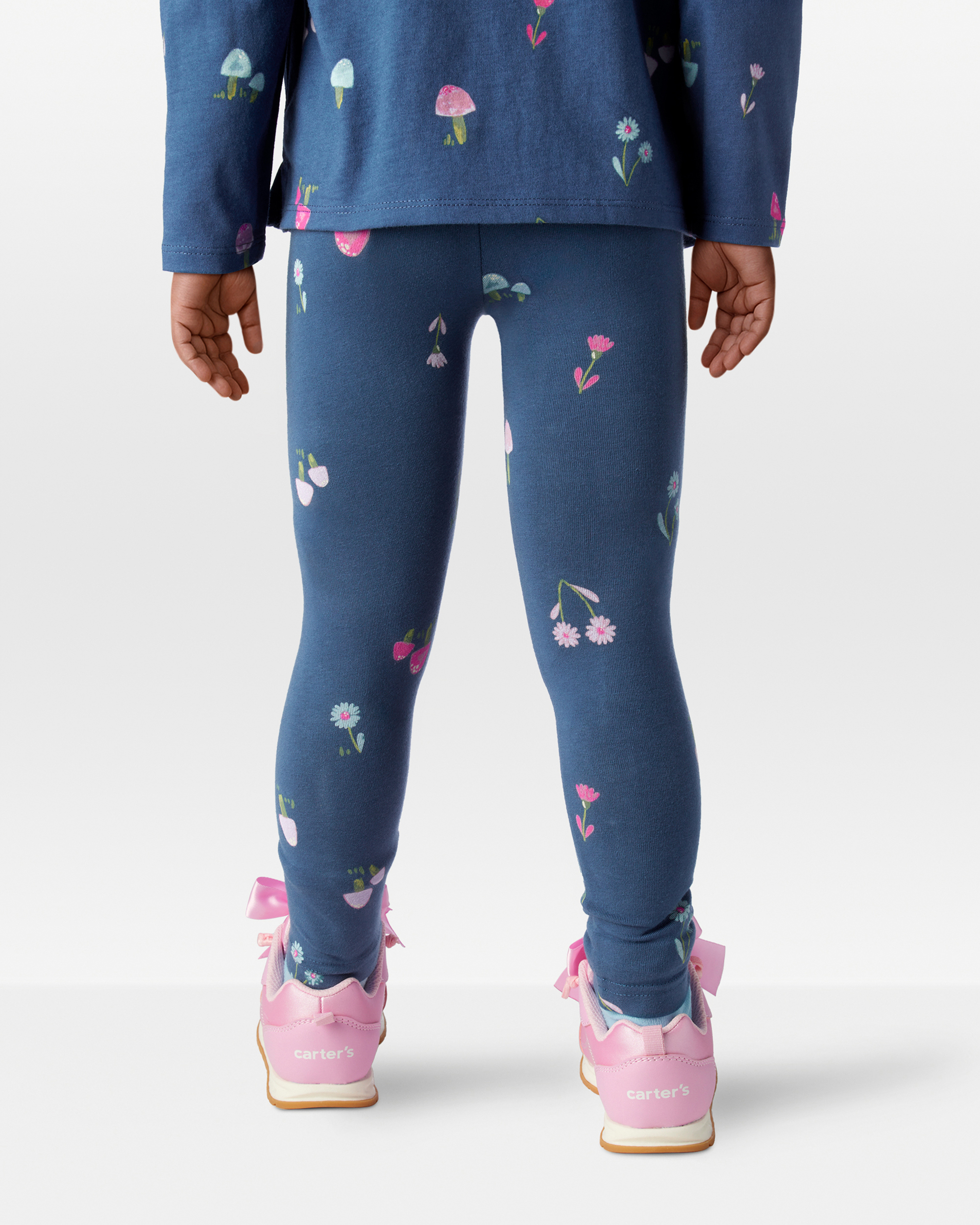 Toddler Girl Floral Cotton Pull-On Stretch Leggings - Blue