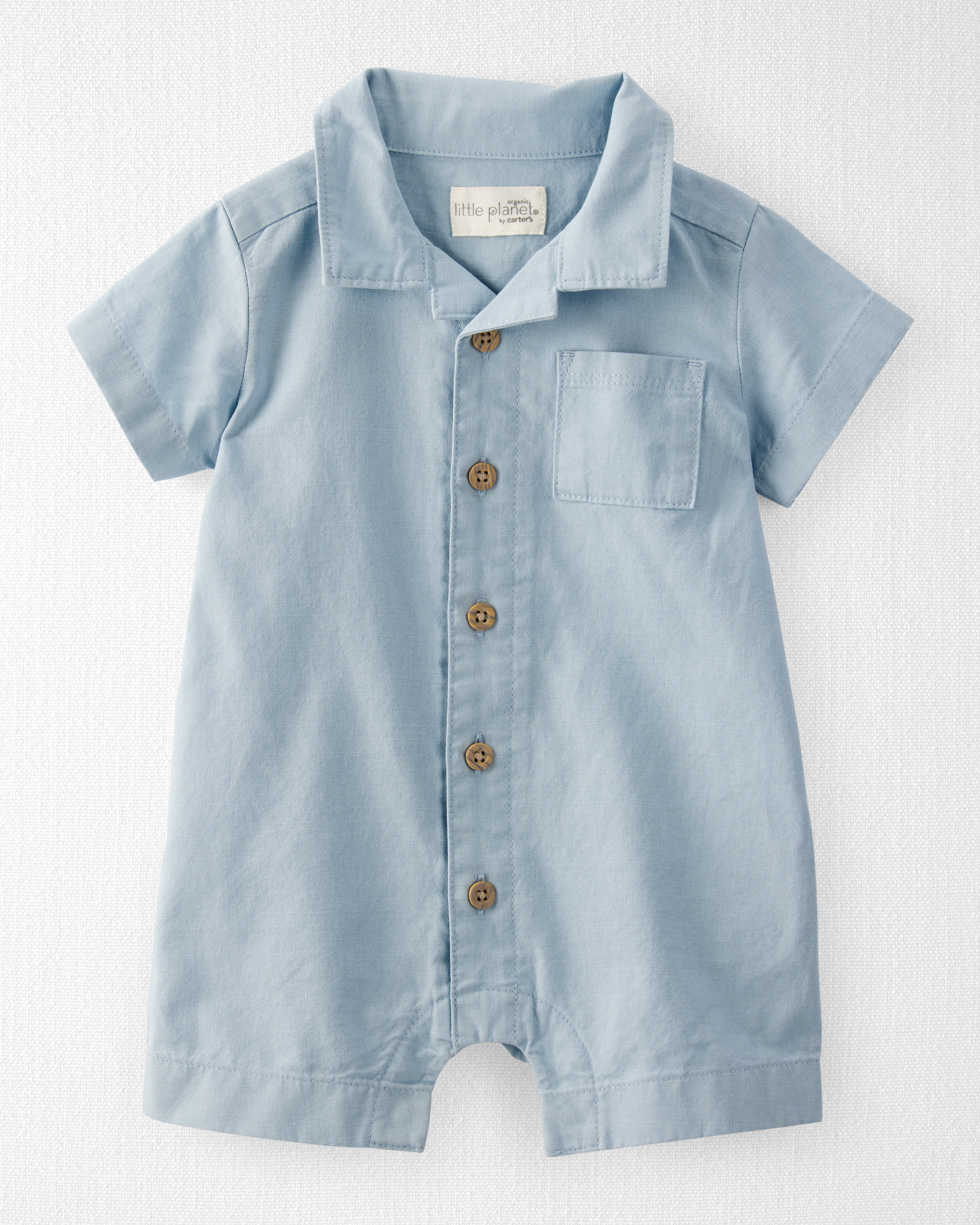 Baby Linen Romper Made with Organic Cotton-Blue