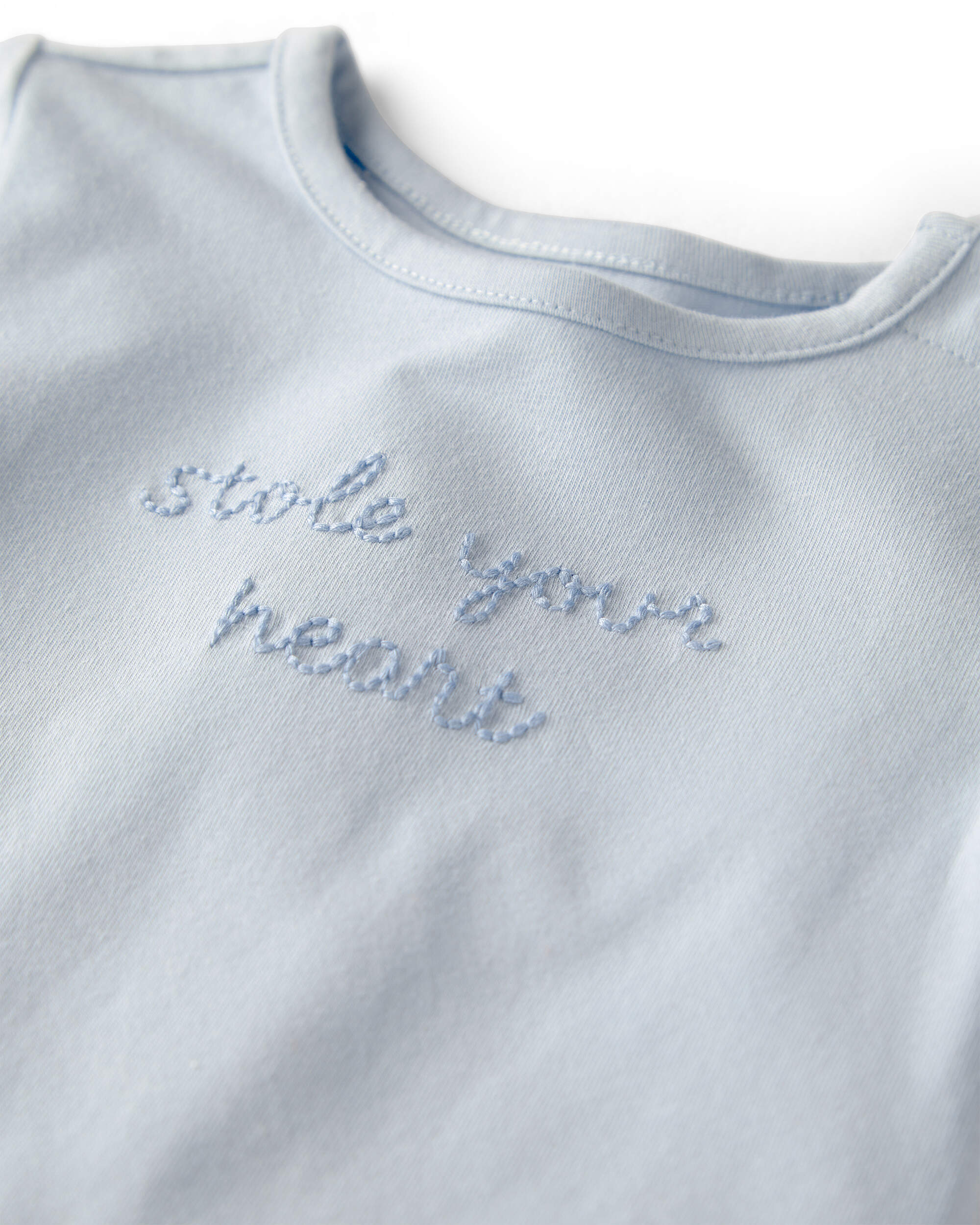 Baby 'Stole Your Heart' Organic Cotton Embroidered Bodysuit Slate Blue