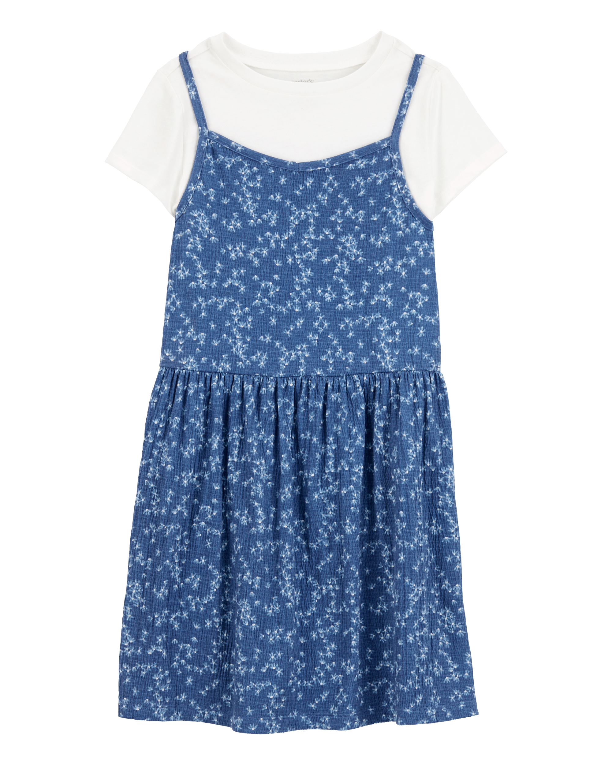 Kid 2-Piece Tee & Floral Dress Set - Blue/White