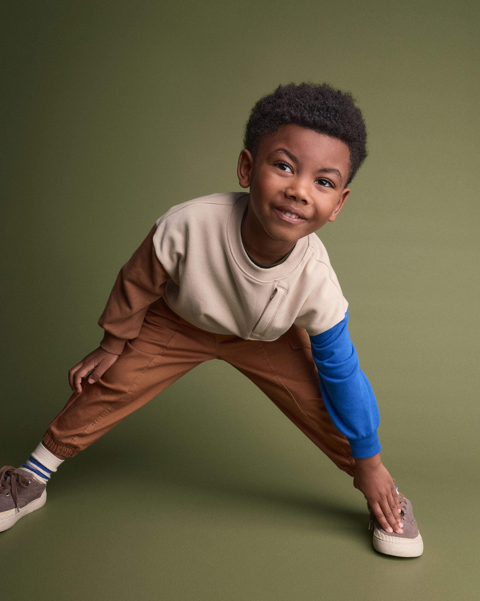 Toddler Boy Colourblock Pullover Sweatshirt - Khaki