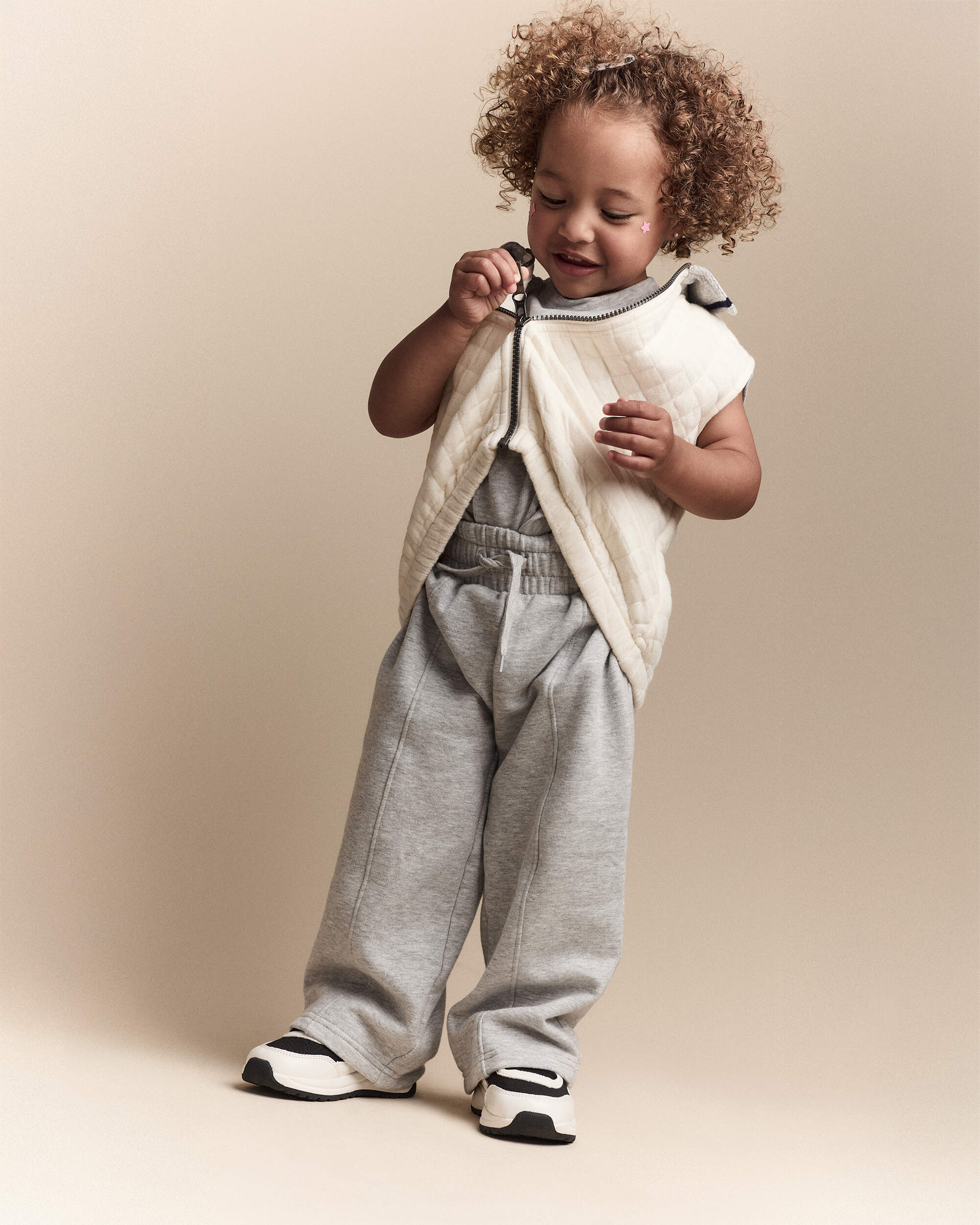 Toddler Quilted Zip-Up Collard Vest - Cream
