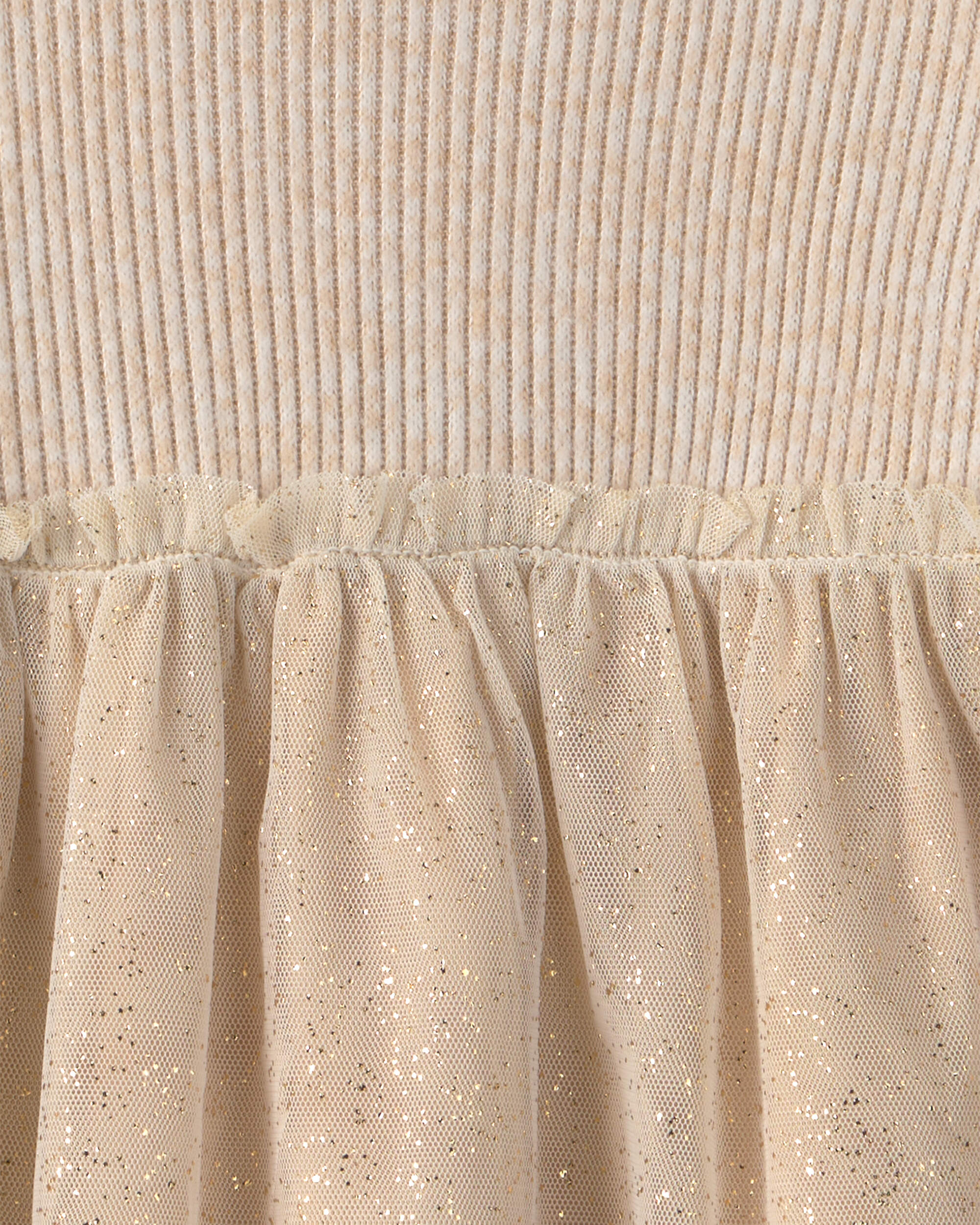 Toddler Girl Shimmer Long-Sleeve Sweater Tulle Dress - Cream