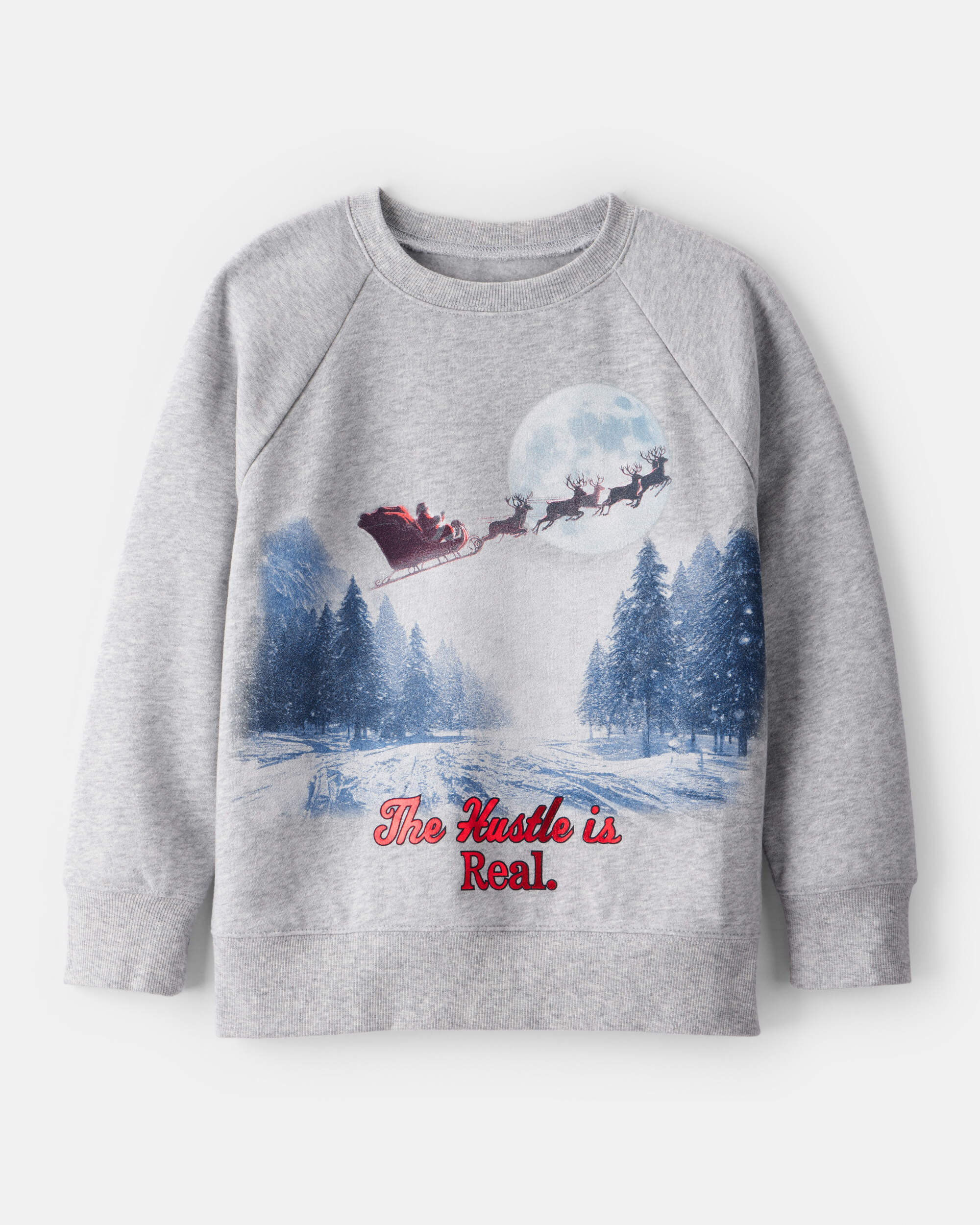Boys Christmas The Hustle Is Real Long-Sleeve Pullover Sweatshirt - Grey