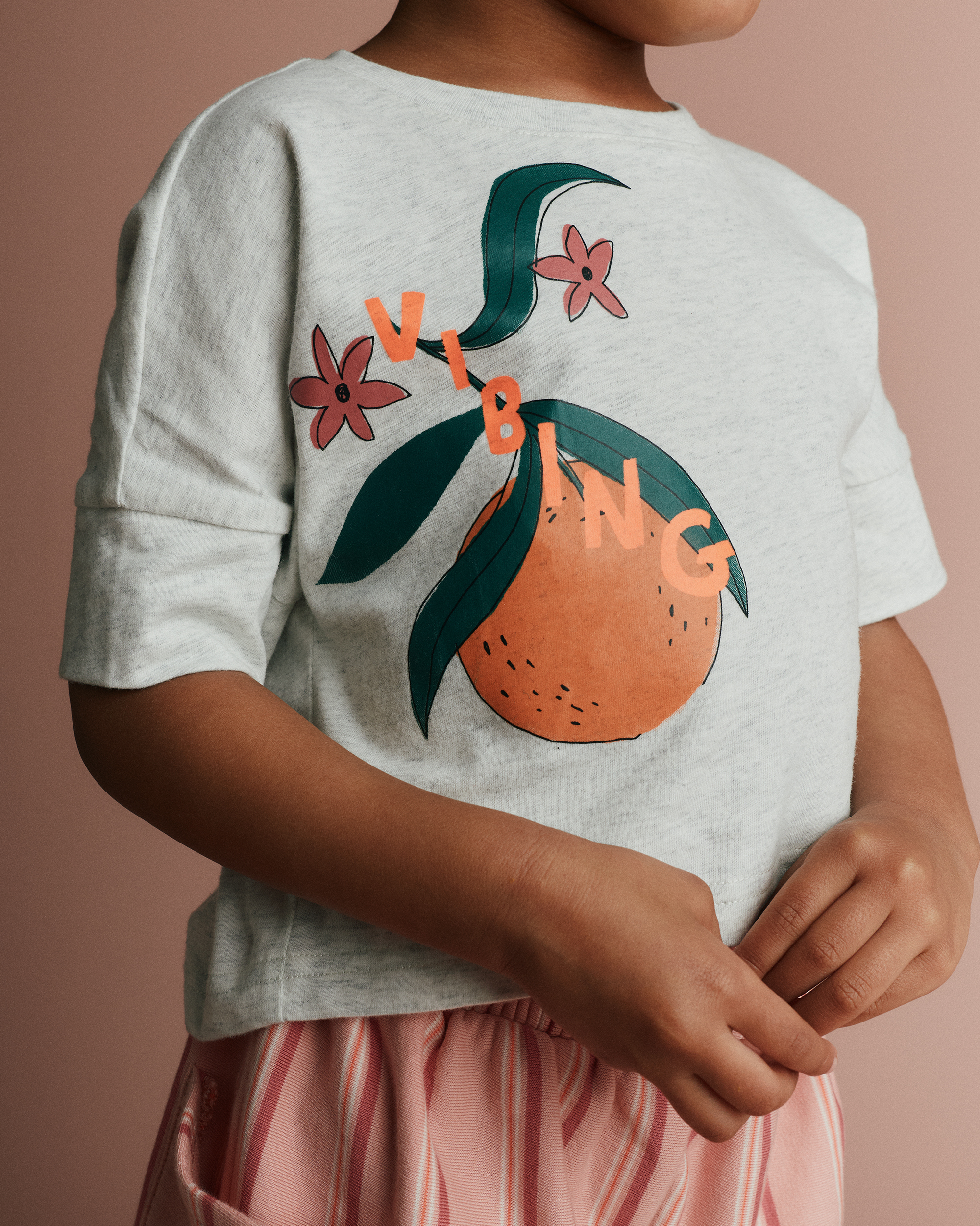 Toddler Girl 'Vibing' High-Low Dolman Tee Clementine Print - Heather Grey