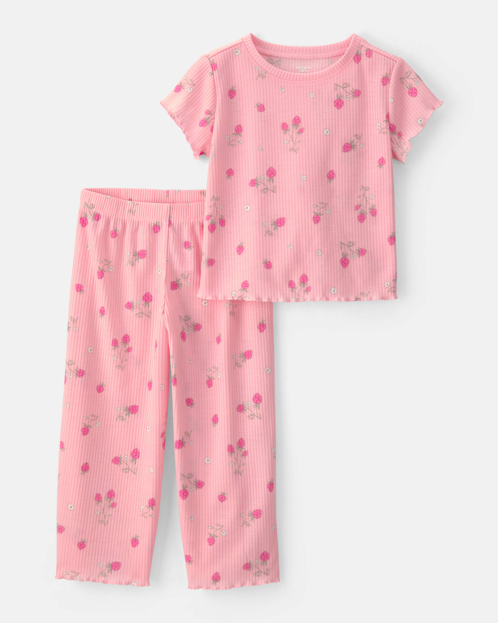 Toddler Girl Strawberry Rib Loose Fit 2-Piece Pyjama Set - Pink