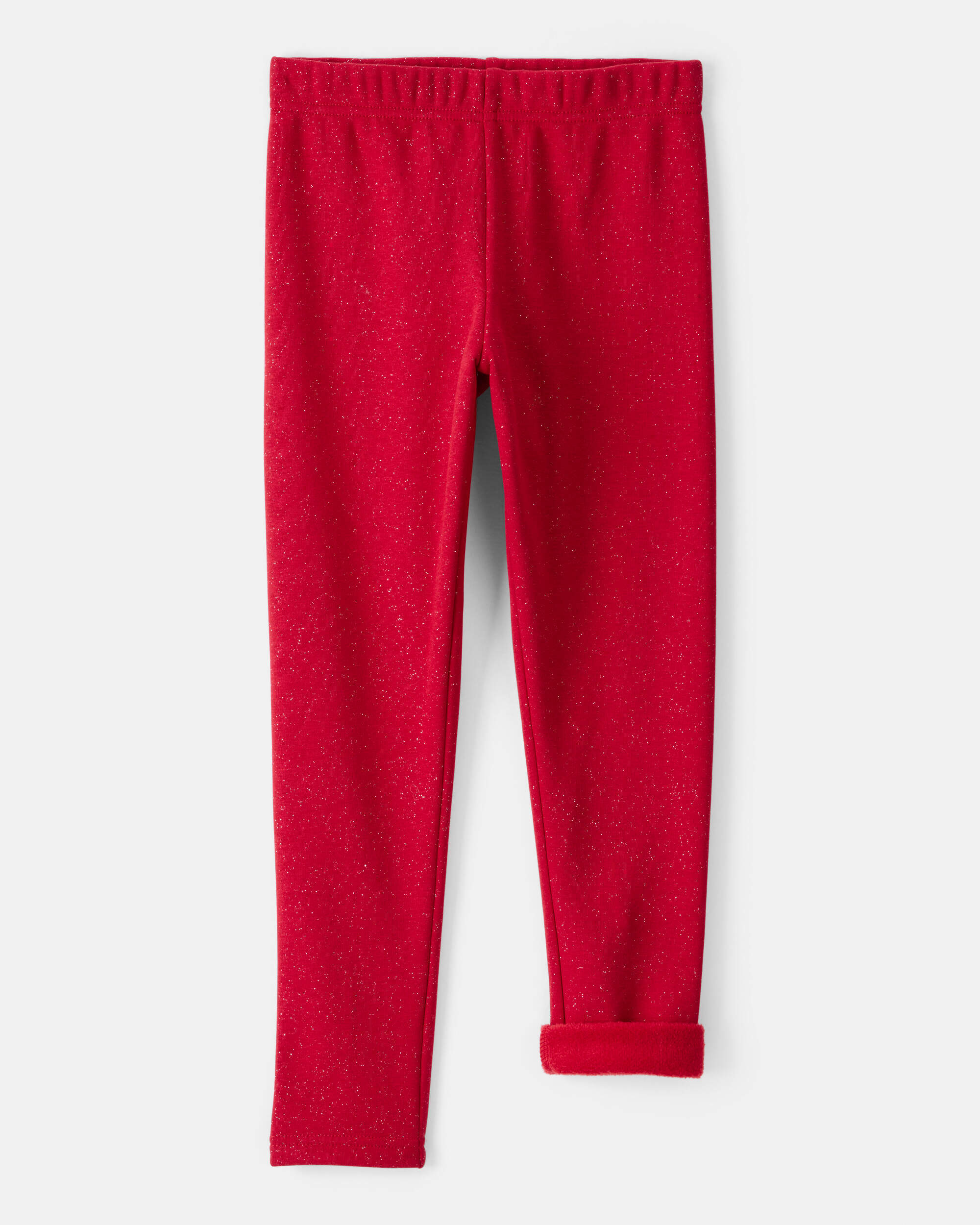 Kid Shimmer Cotton Pull-On Stretch Leggings - Red