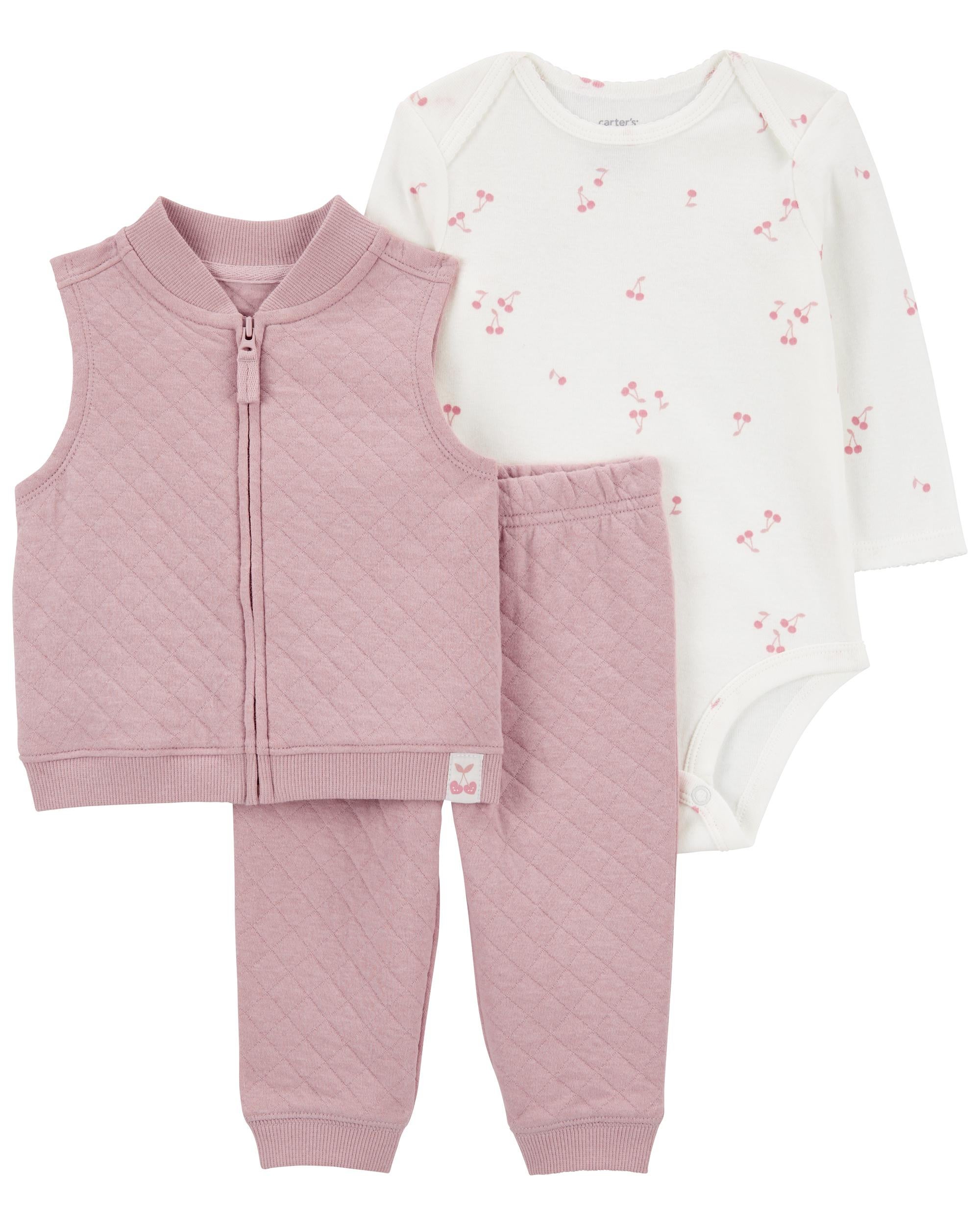 Pink Baby 3 Piece Quilted Little Vest Set Carter s Oshkosh Canada