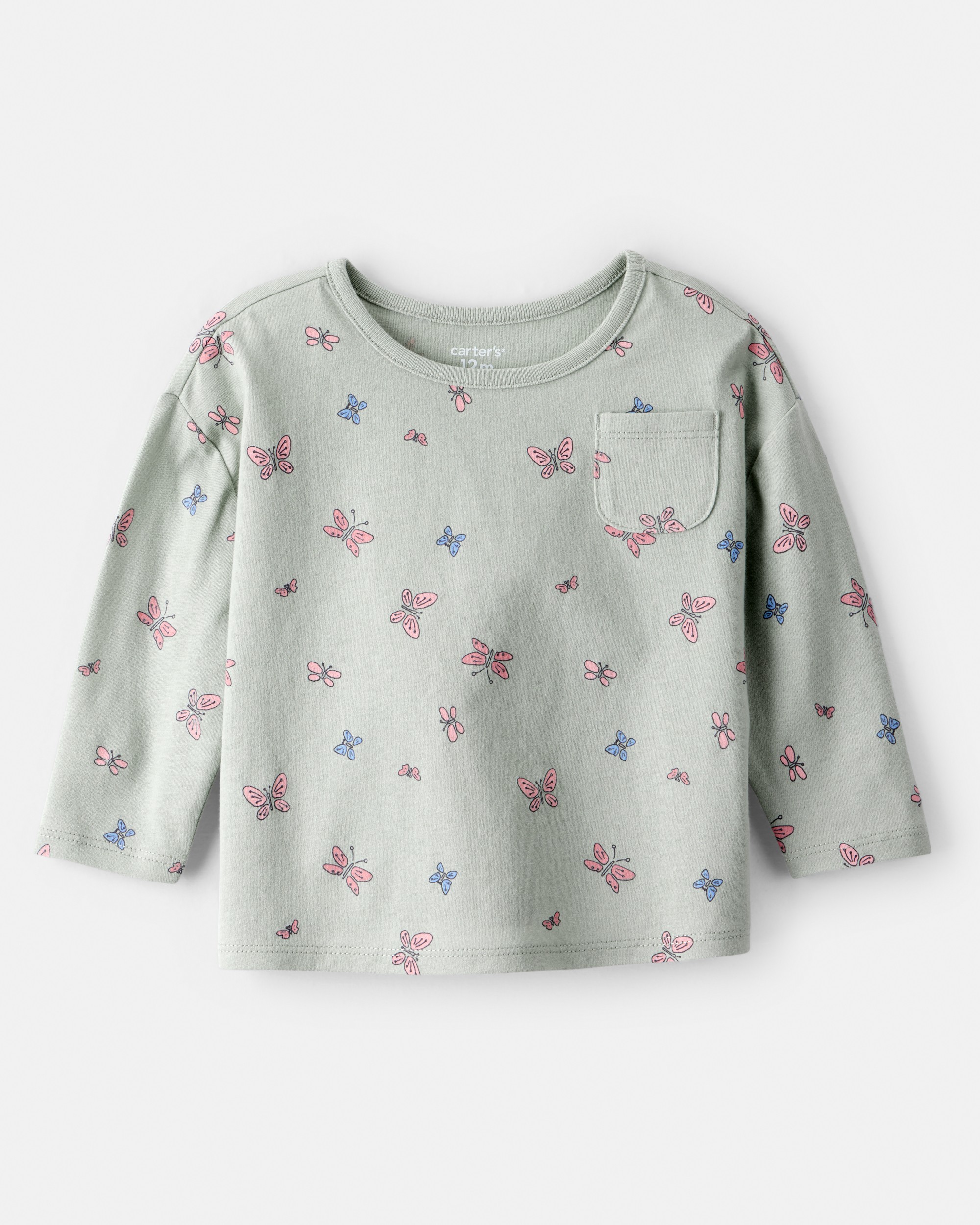 Baby Girl Butterfly Print Long Sleeve Tee - Green