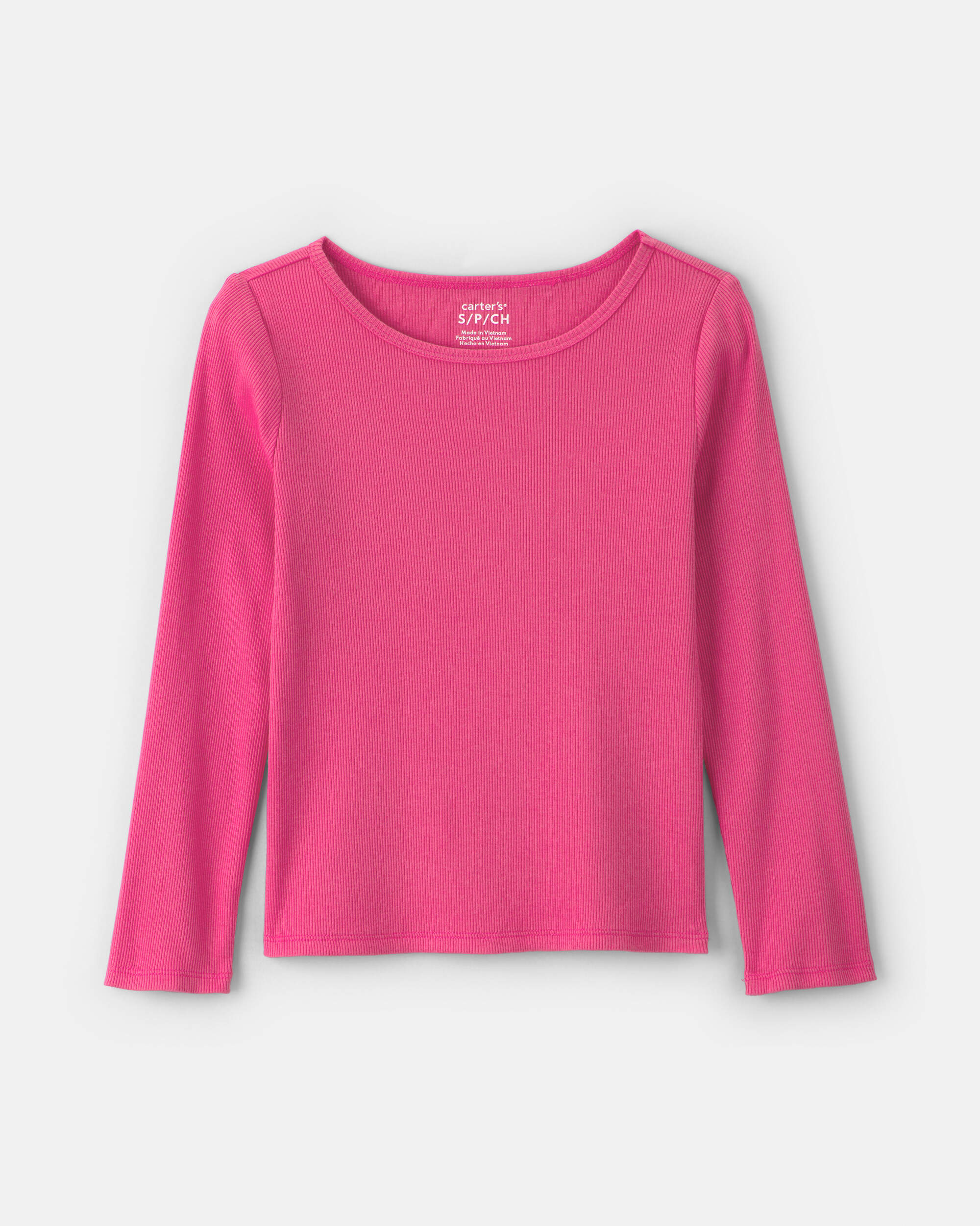 Girls Long-Sleeve Ribbed Top - Pink