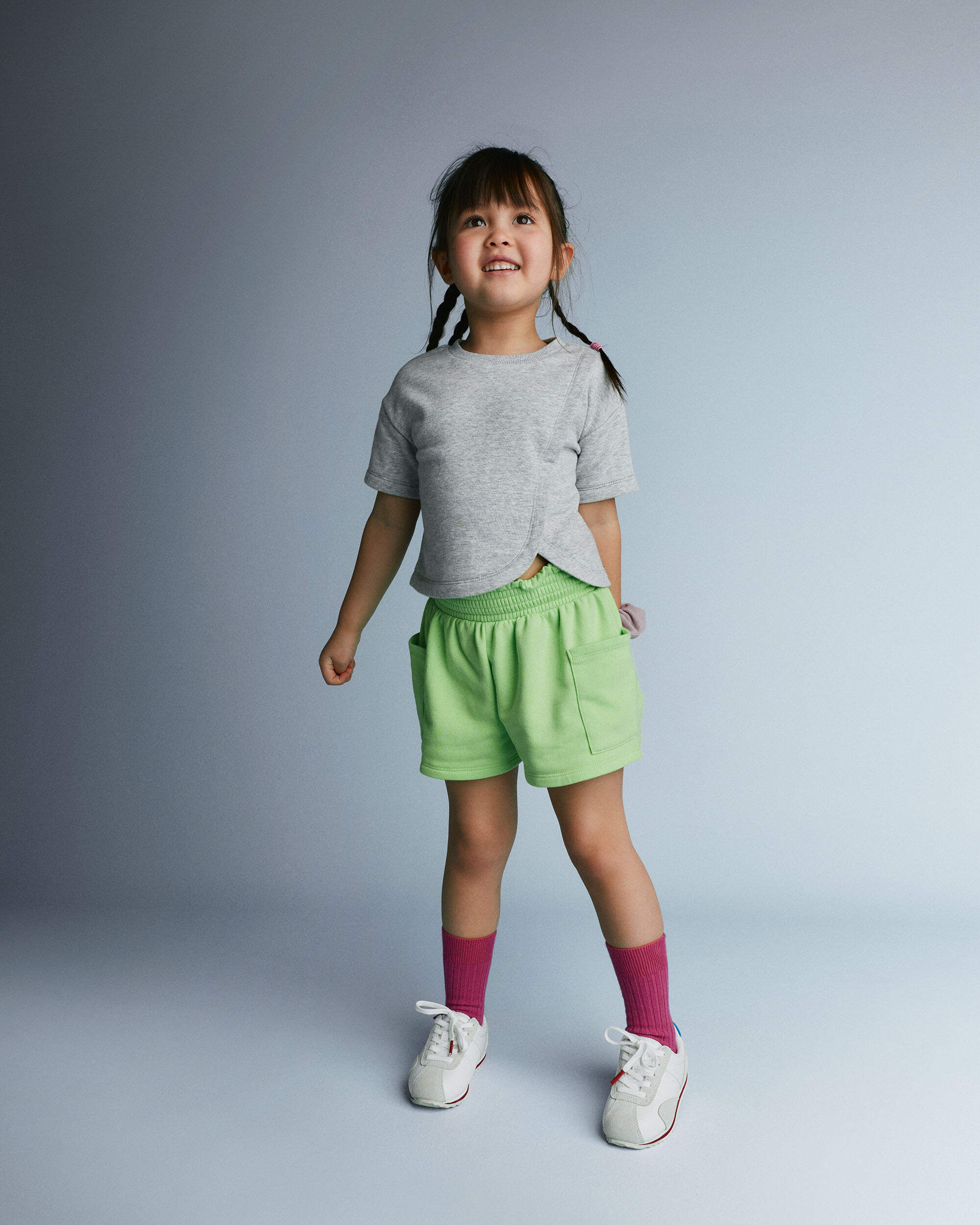 Toddler Girl French Terry Dolphin-Hem Top - Heather Grey