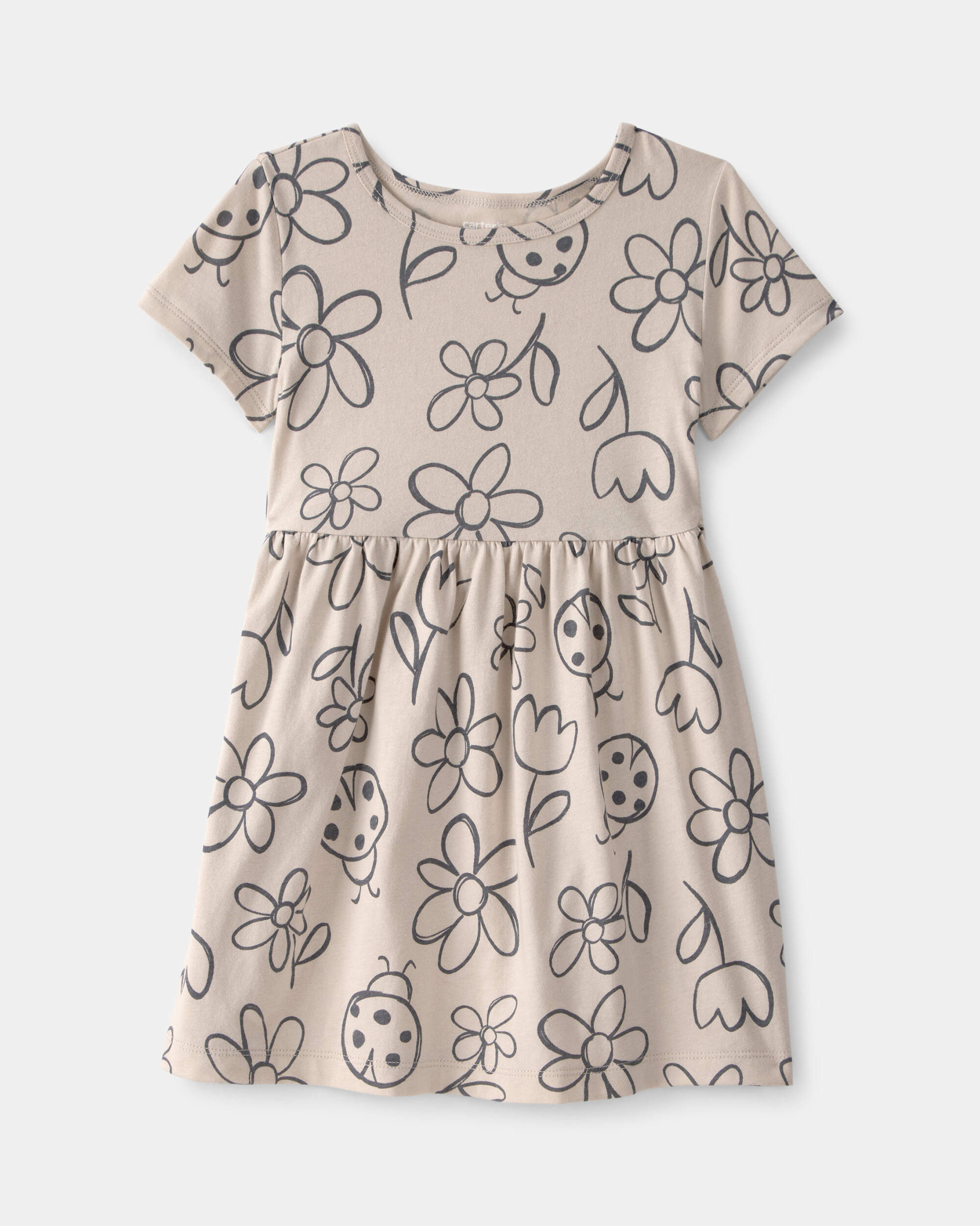 Toddler Girl Floral Ladybug Short-Sleeve Dress - Brown