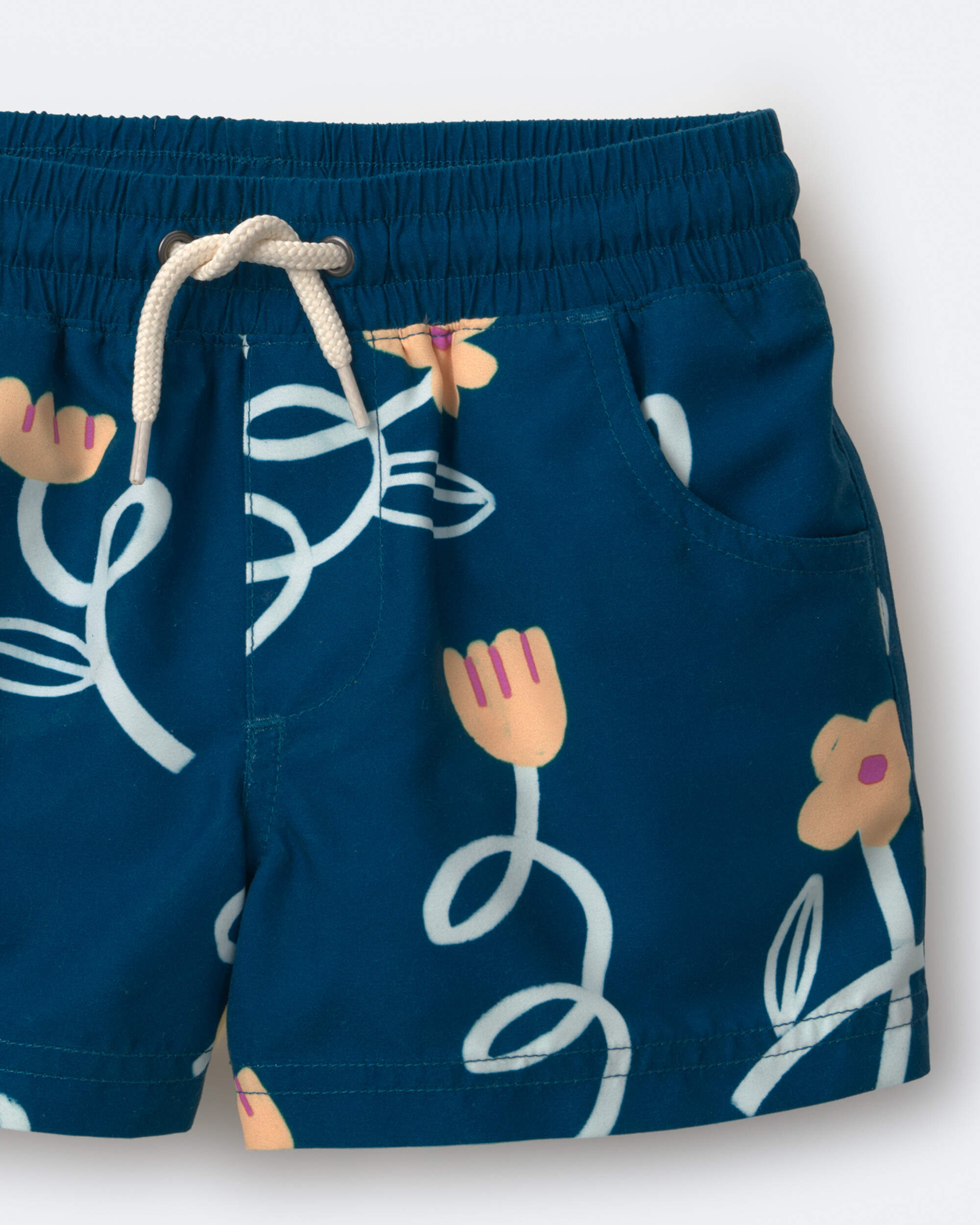 Toddler Boy Swim Trunk Floral Print - Teal