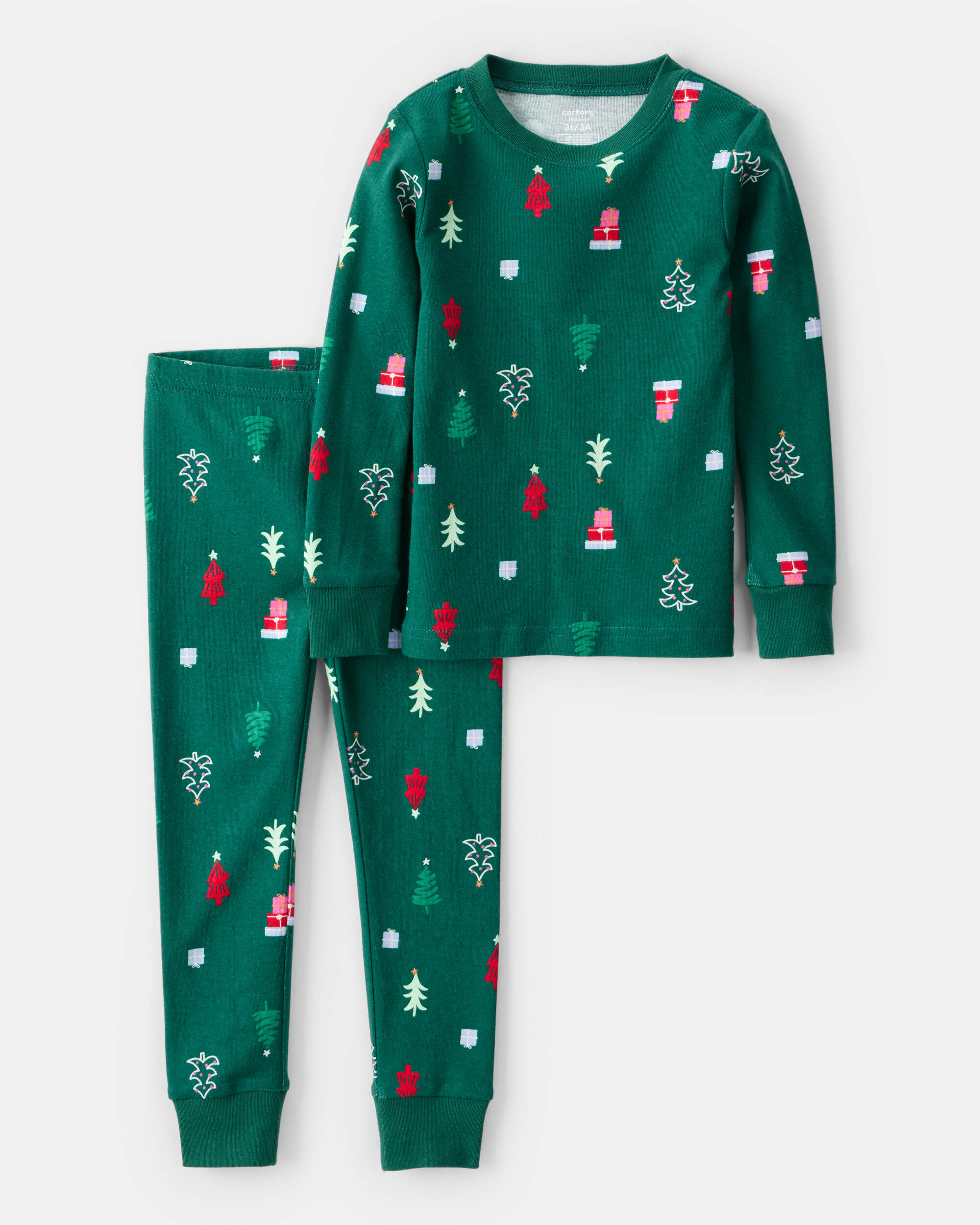 Toddler Green Trees 100% Cotton Long-Sleeve Snug Fit 2-Piece Pajamas