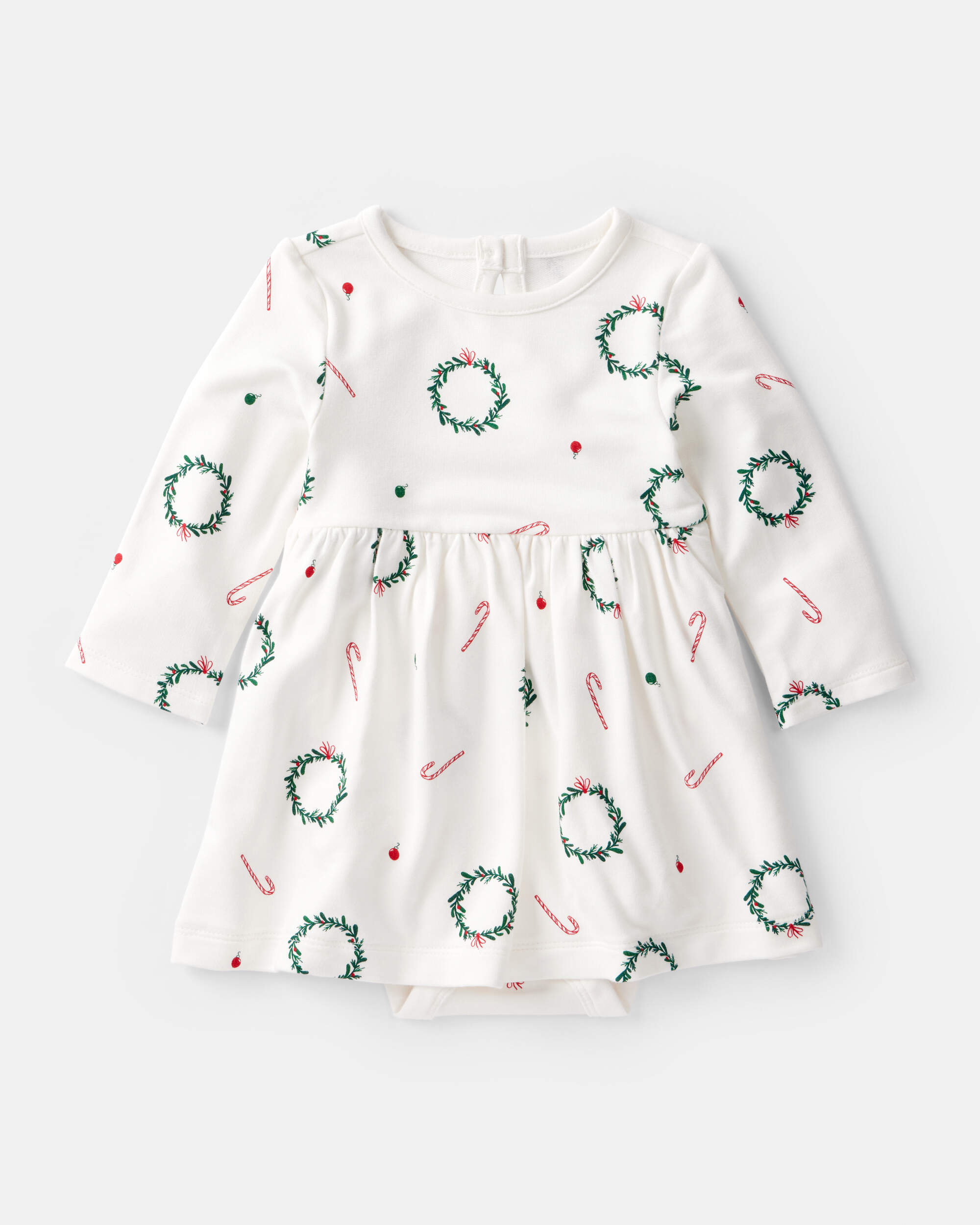 Baby Girl Wreath Print PurelySoft Short-Sleeve Bodysuit Dress - White