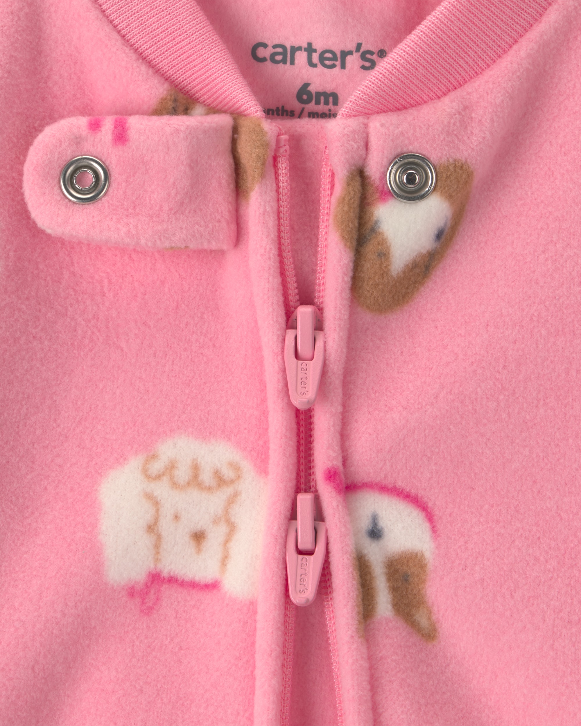 Baby Girl Dog Fleece 2-Way Zip Sleeper - Pink