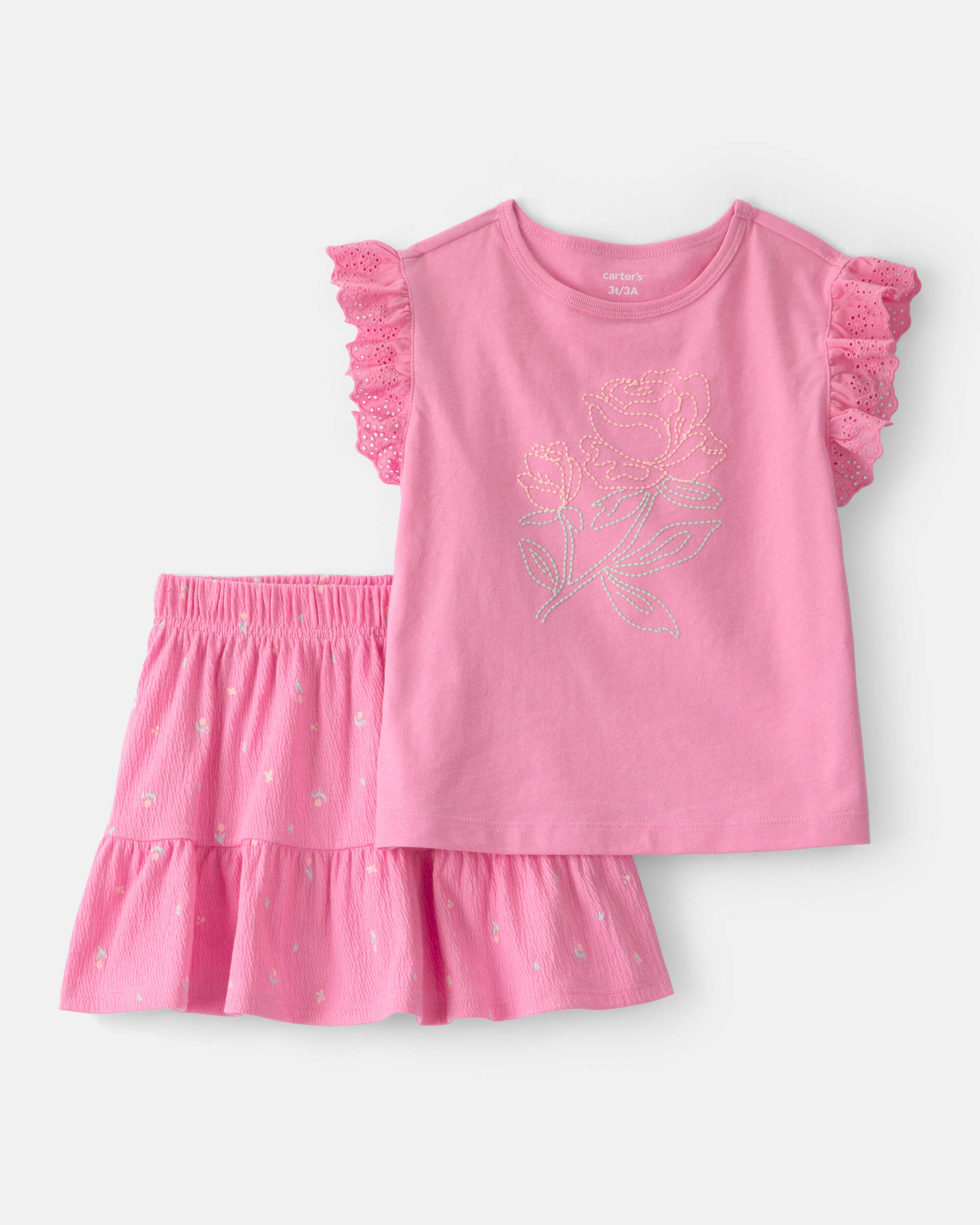 Toddler Girl 2-Piece Floral Top & Skort Set - Pink