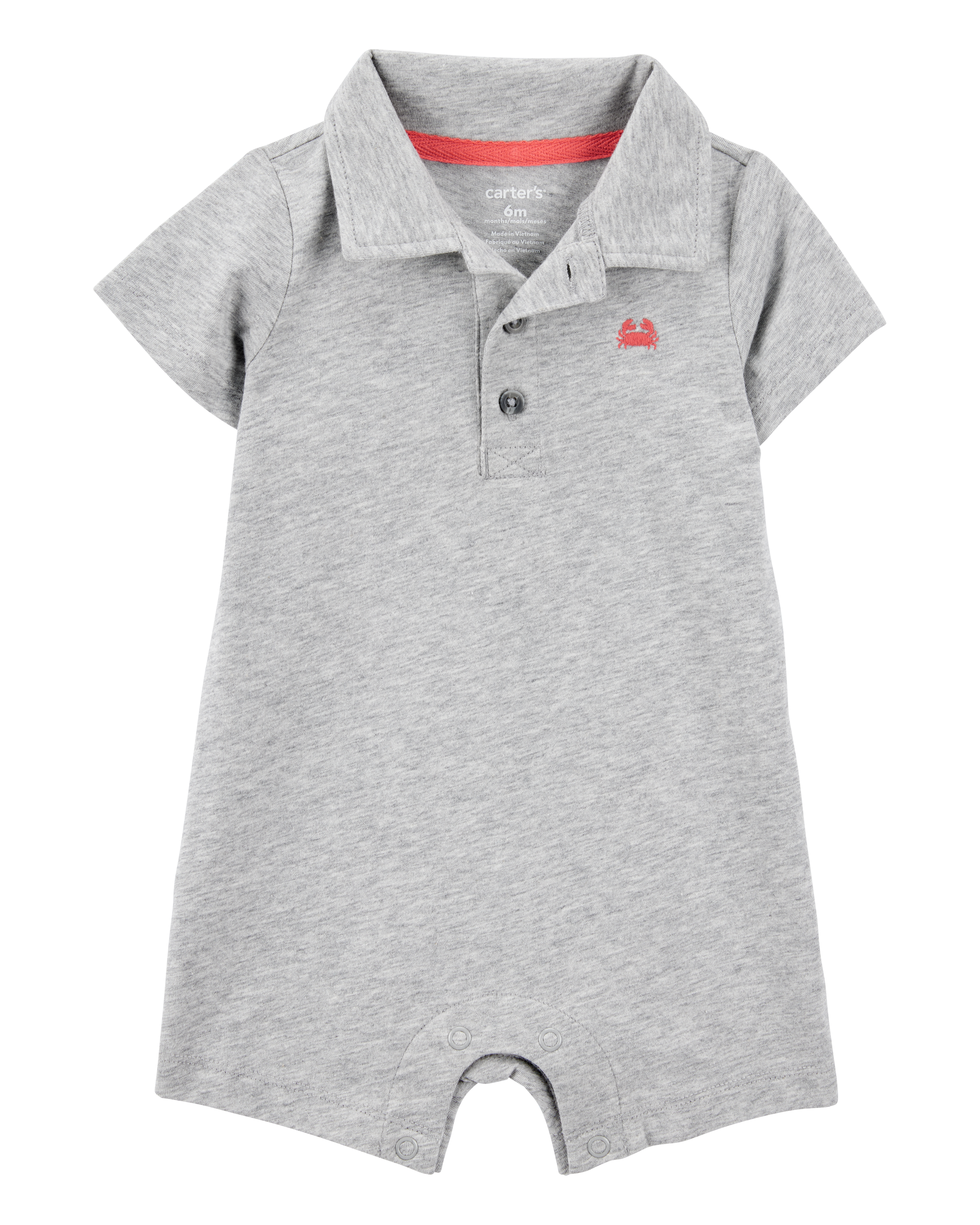 Baby Boy Polo Romper-Grey