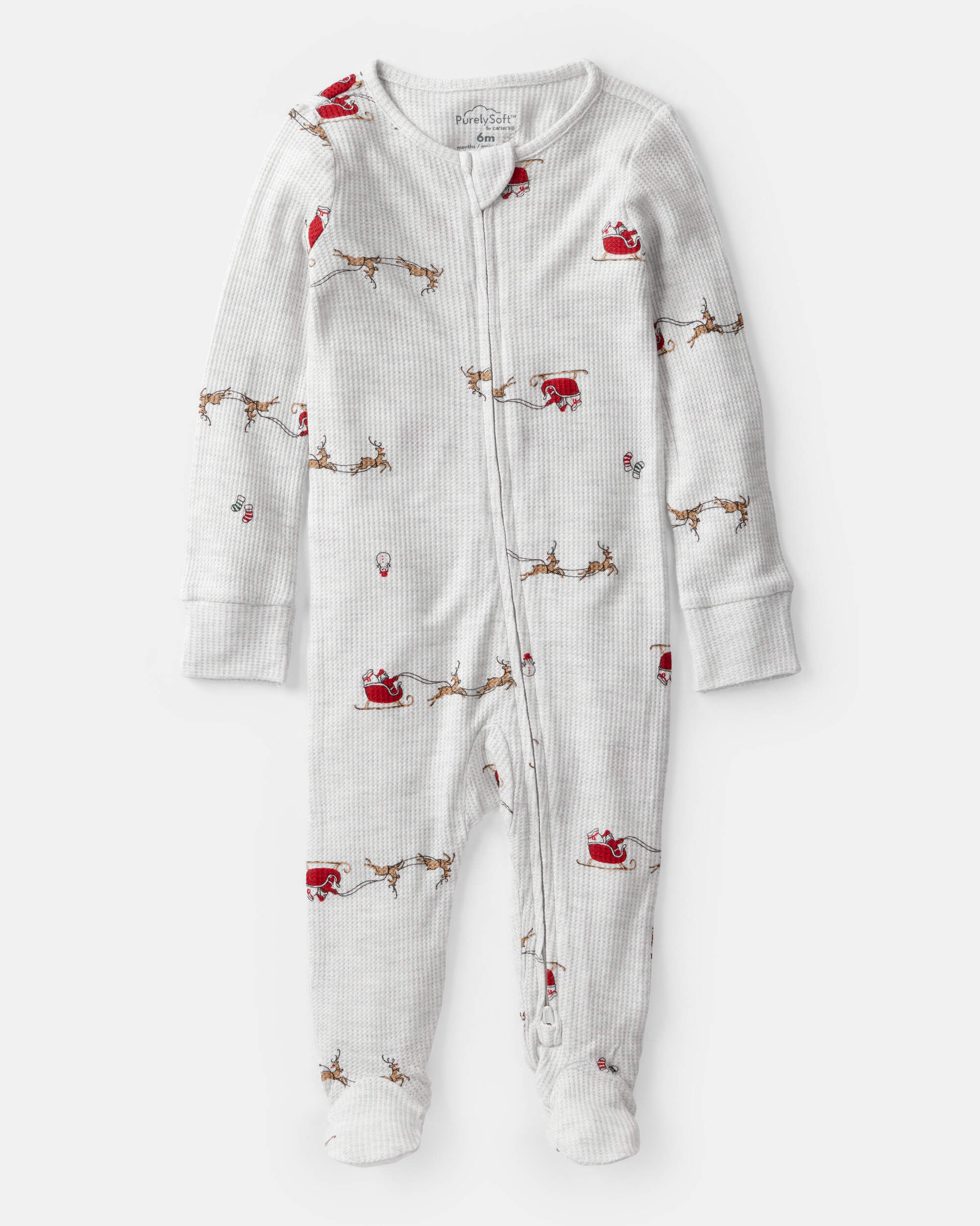 Baby Santa Print PurelySoft Long-Sleeve Sleeper pyjamas - Grey