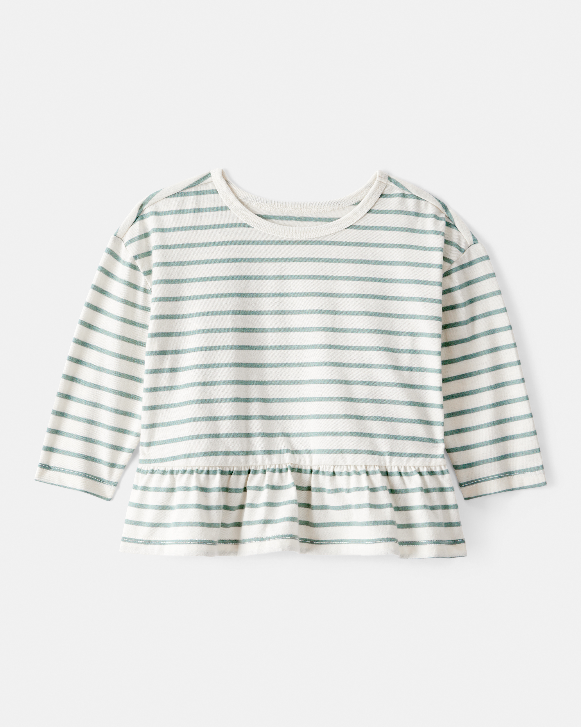 Baby Girl Striped Long-Sleeve Peplum Top - Green
