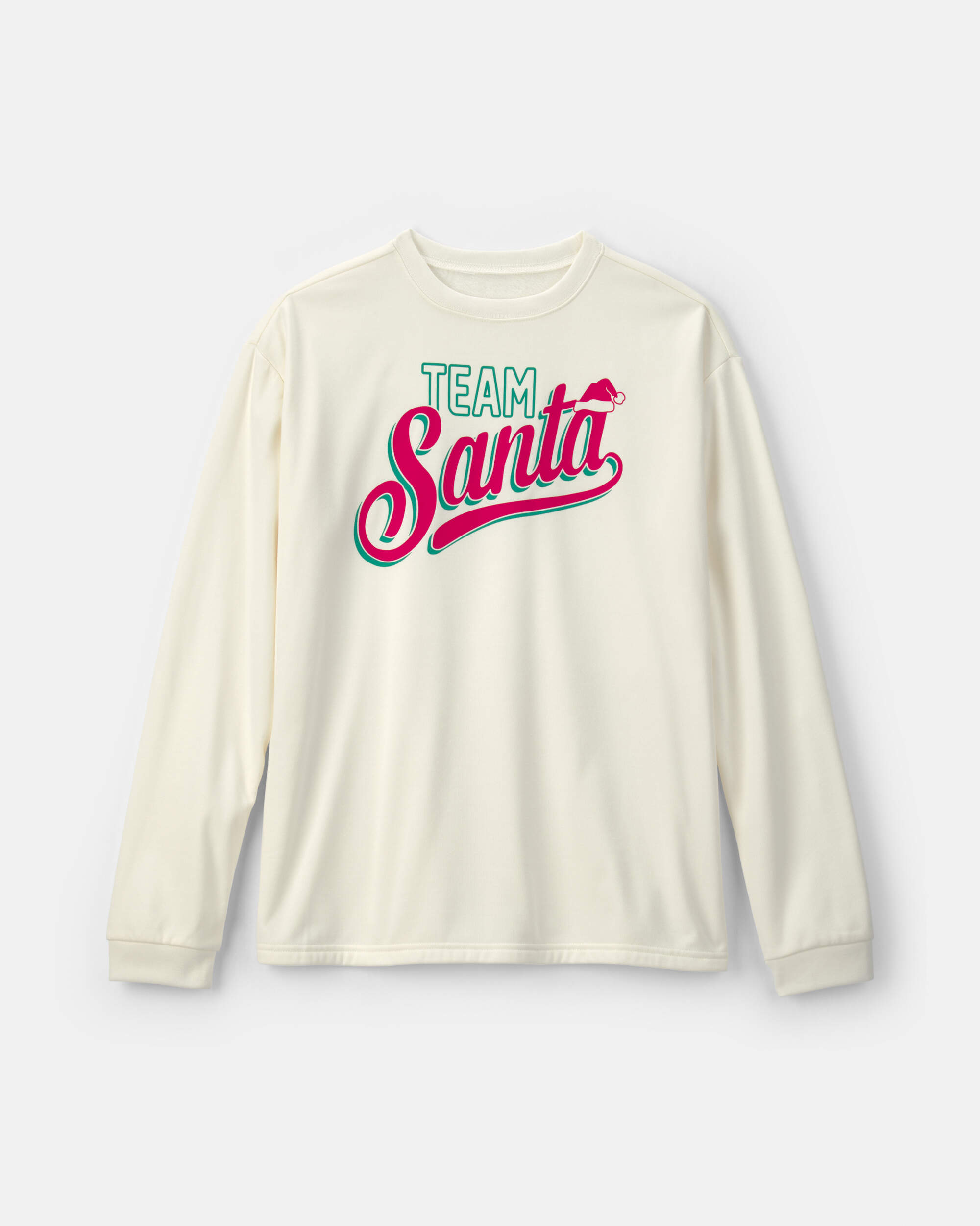 Adult Team Santa' Christmas Fleece Loose Fit Pyjama Top - Cream