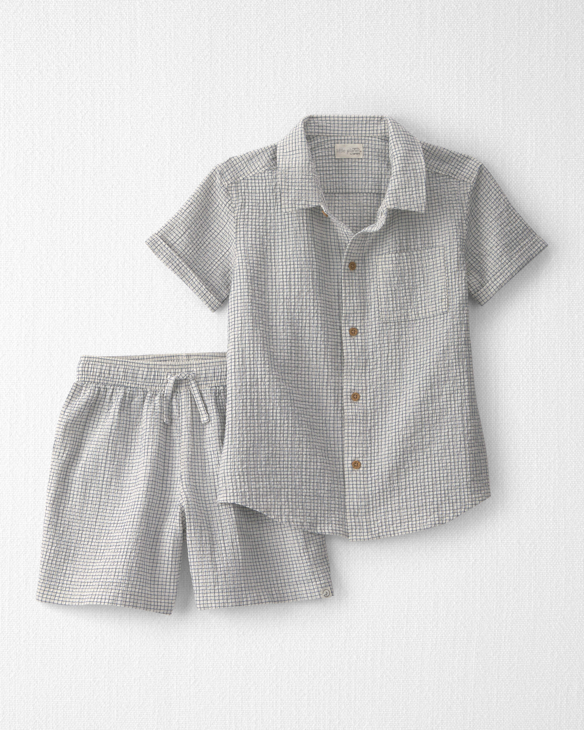 Boys 2-Piece Organic Cotton Seersucker Gauze Top & Short Set