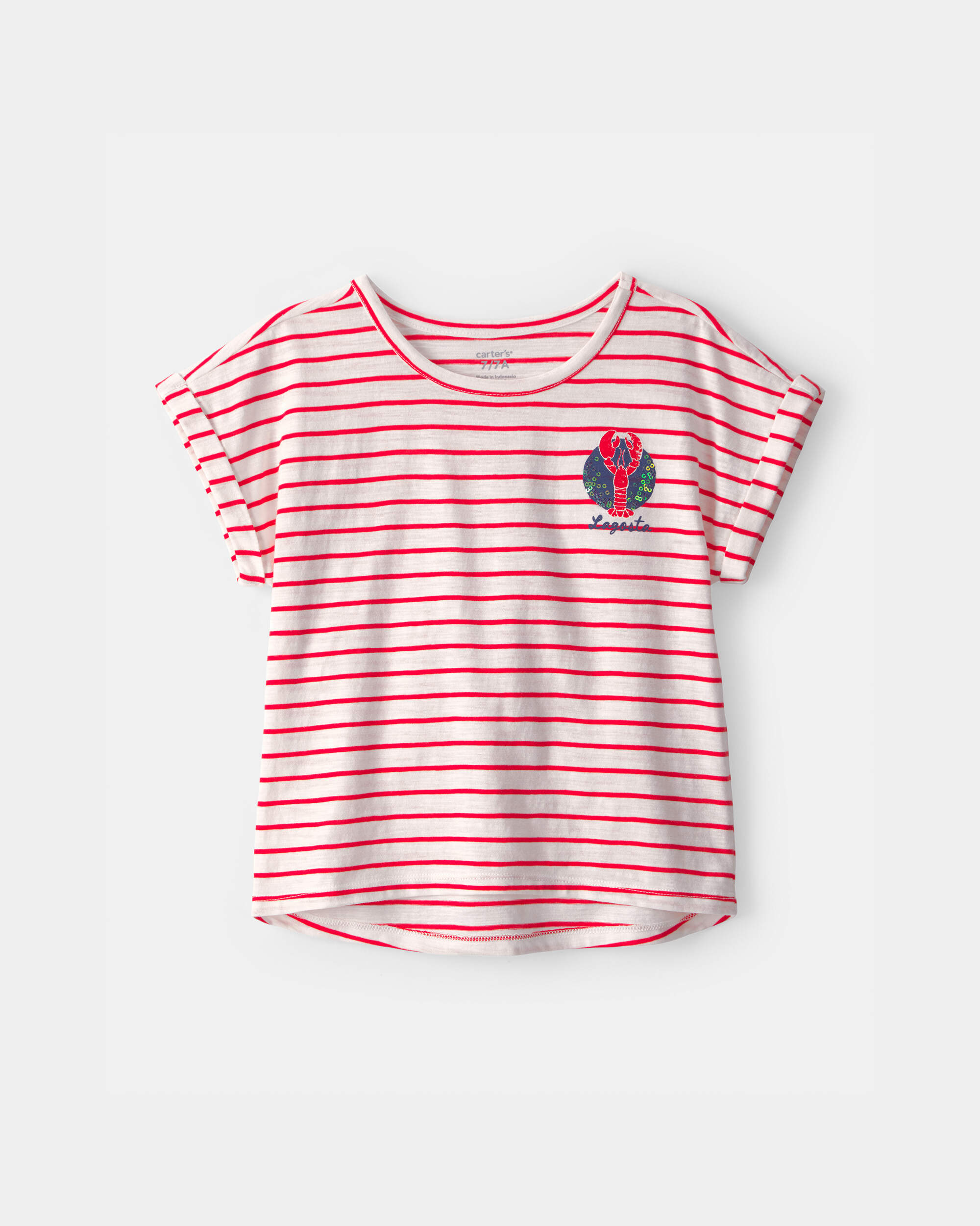 Girls Lobster Striped Top - Red/Ivory