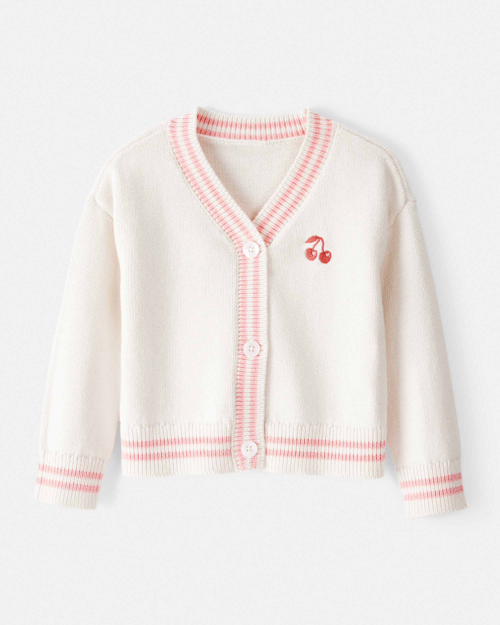 Toddler Girl Cherry Cotton Long-Sleeve Sweater - Ivory