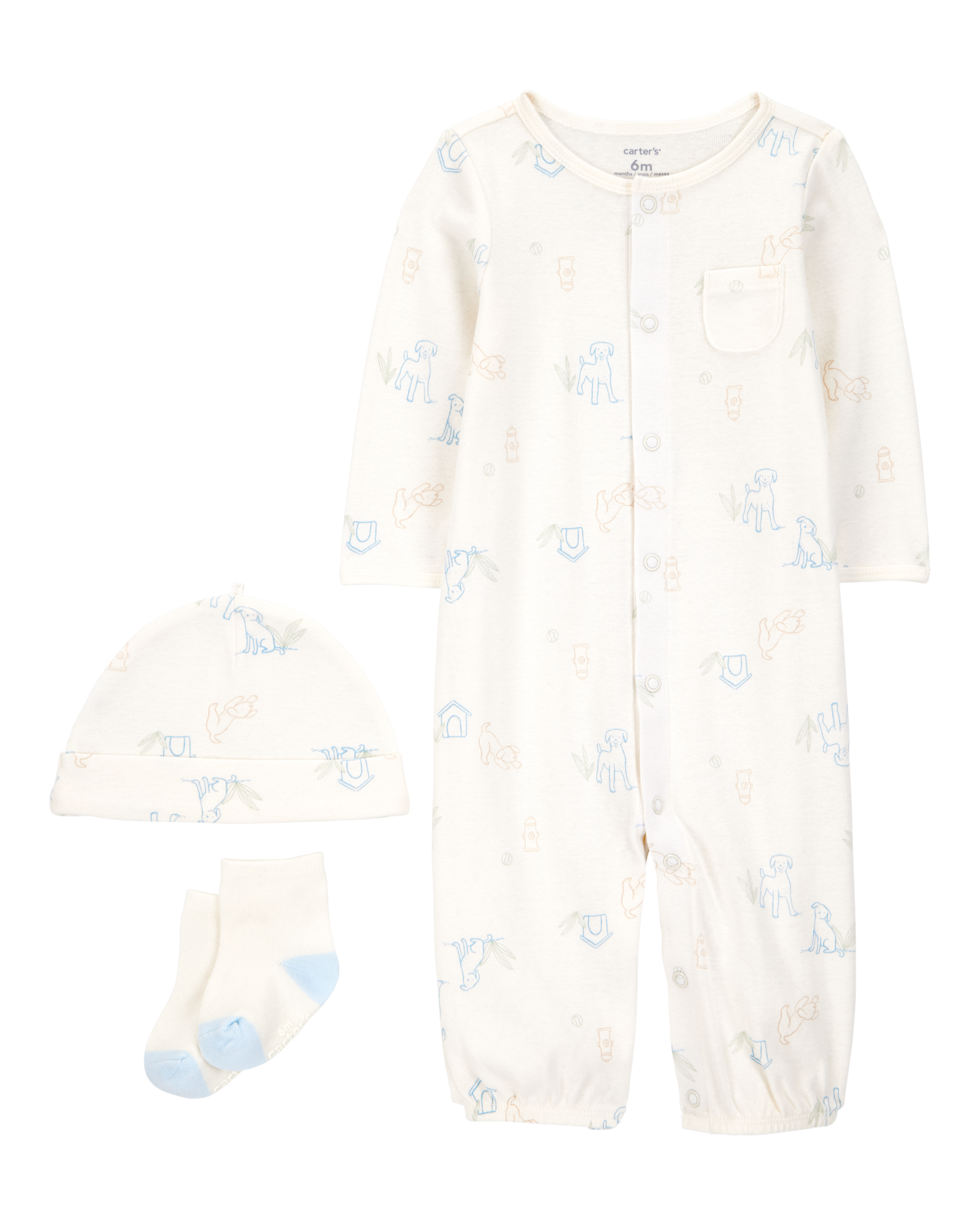 Baby Girl 3-Piece Puppy Converter Gown & Cap Set - Ivory