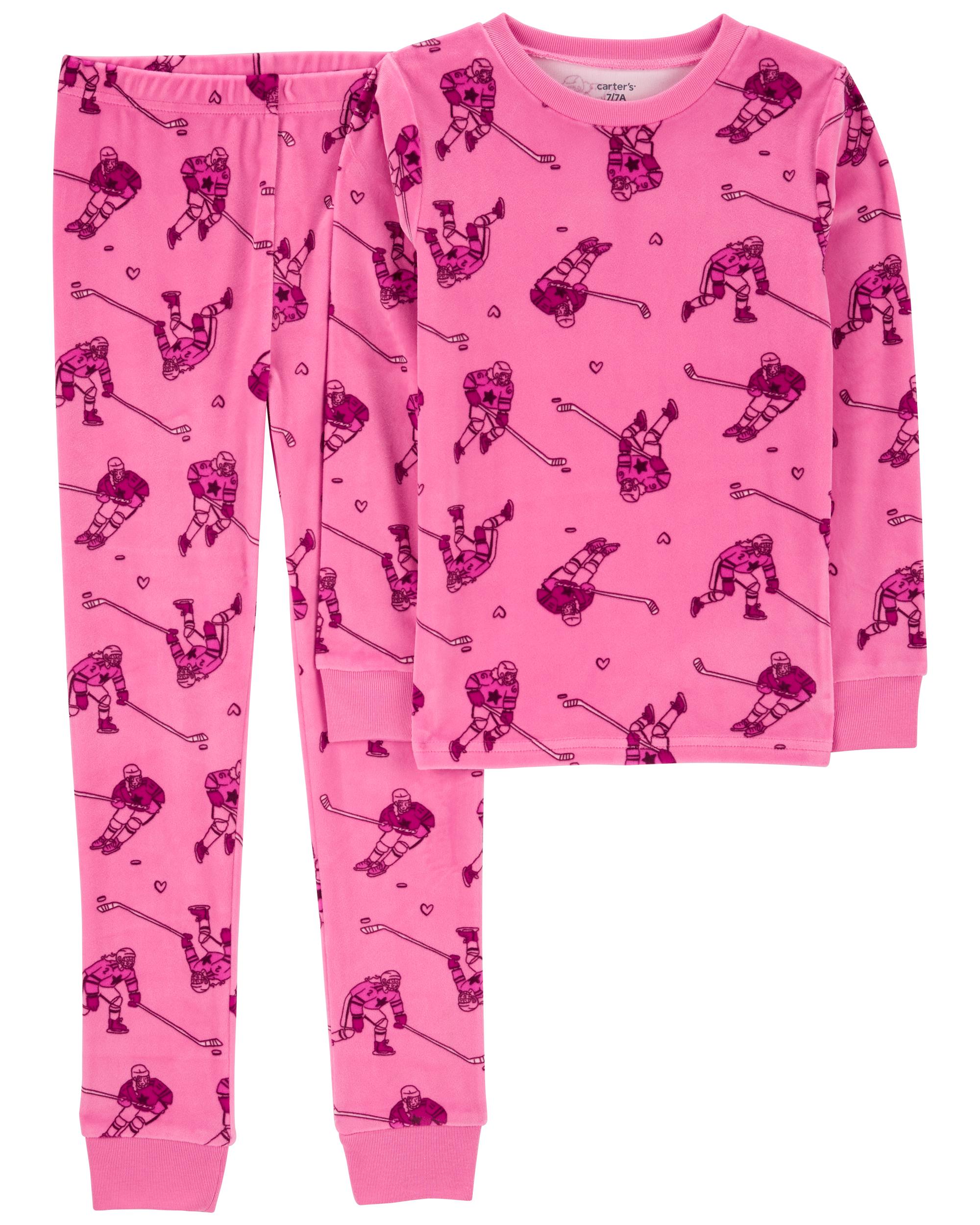 Pink Kid 2-Piece Fuzzy Velboa Hockey Pyjamas | Carter's