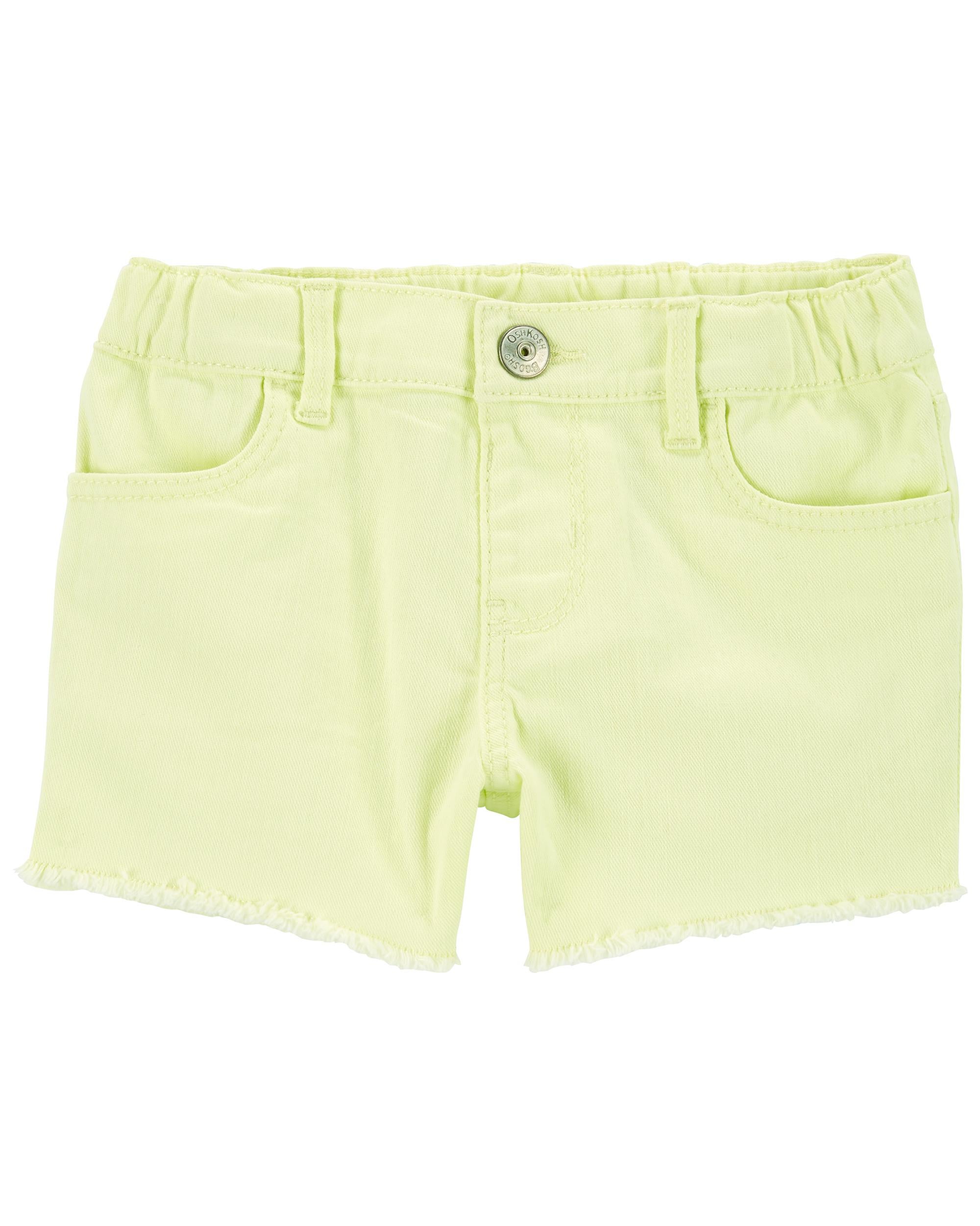 Neon yellow denim shorts 2025