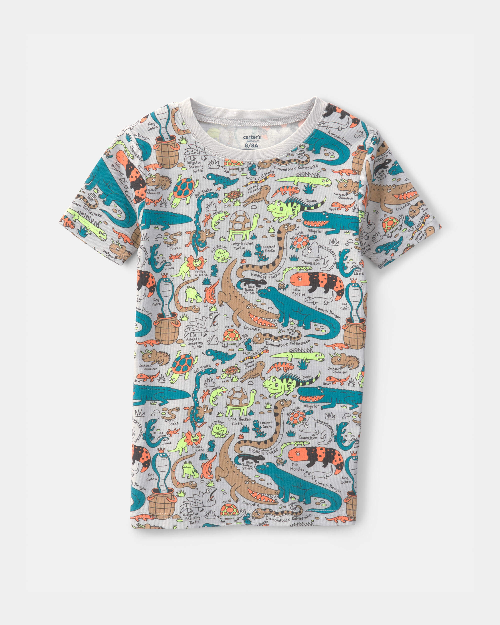 Boys Alligator 100% Cotton Snug Fit 2-Piece Pyjama Set - Grey