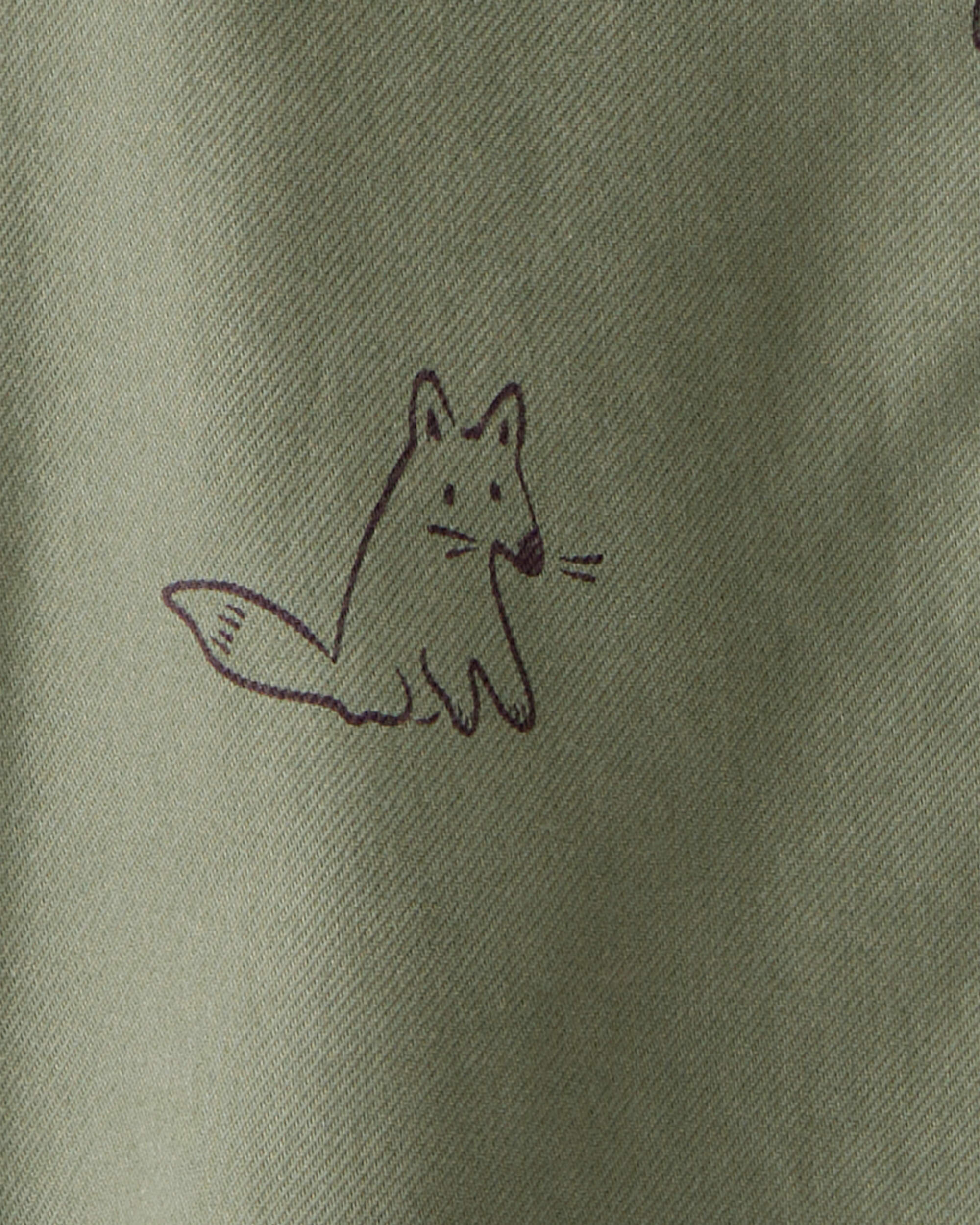 Baby Boy Racoon Print Cotton Long-Sleeve Hooded Button-Down Shirt - Green