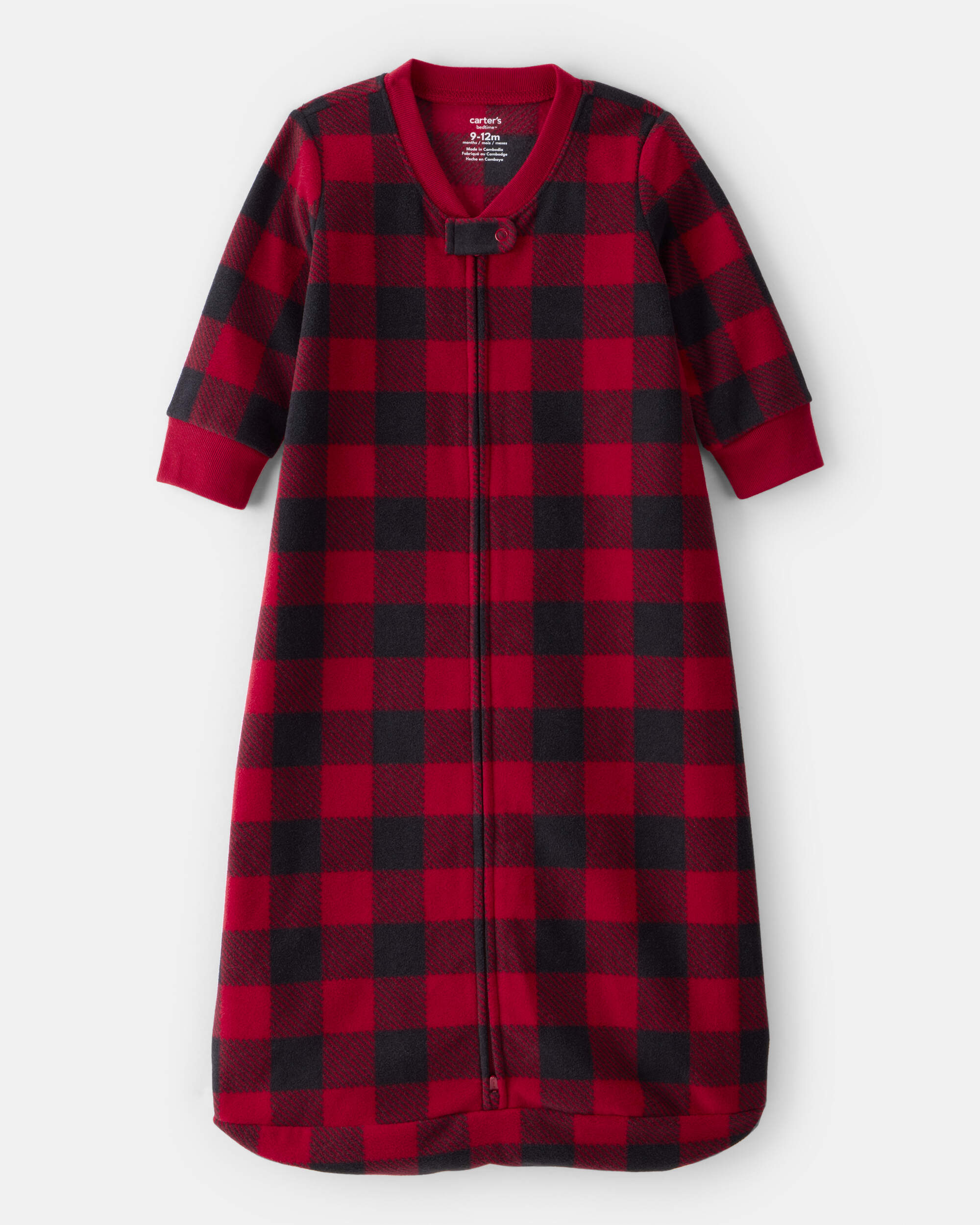 Baby Checkered Print Loose Fit Long-Sleeve Wearable Blanket