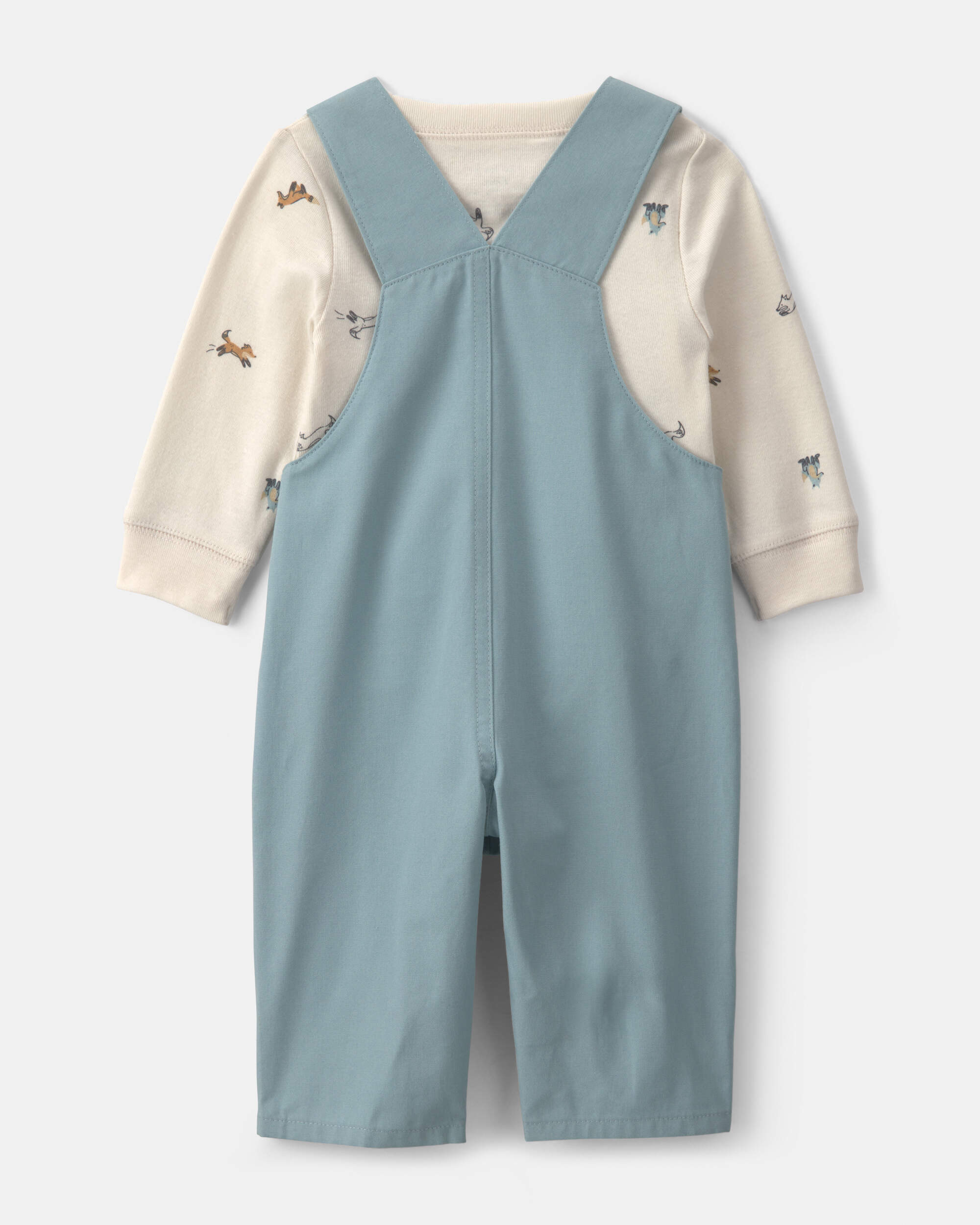 Baby Boy 2-Piece Wolf Long-Sleeve Overall Set - Blue/Cream