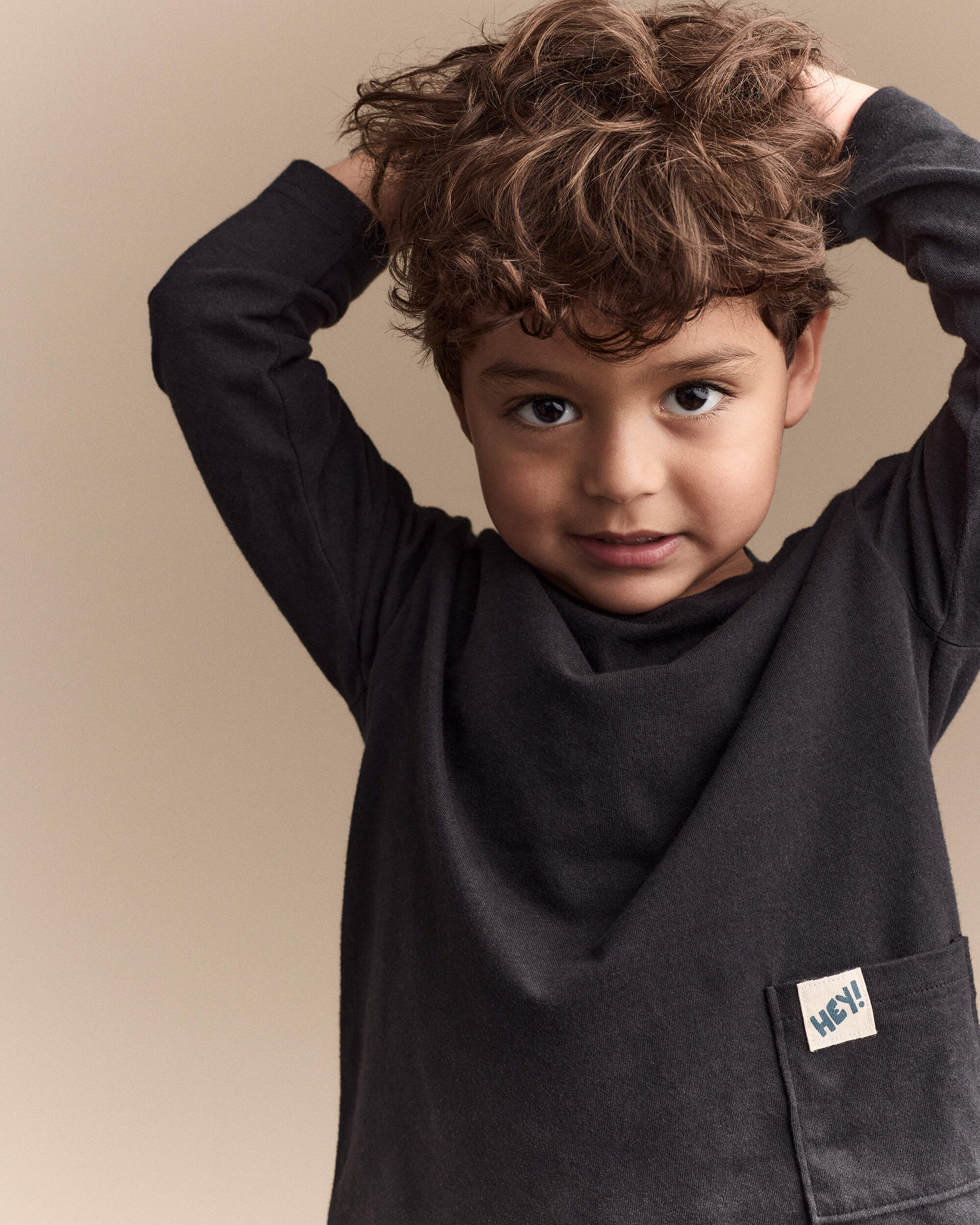 Toddler Hey Long-Sleeve Pocket Graphic Tee - Black