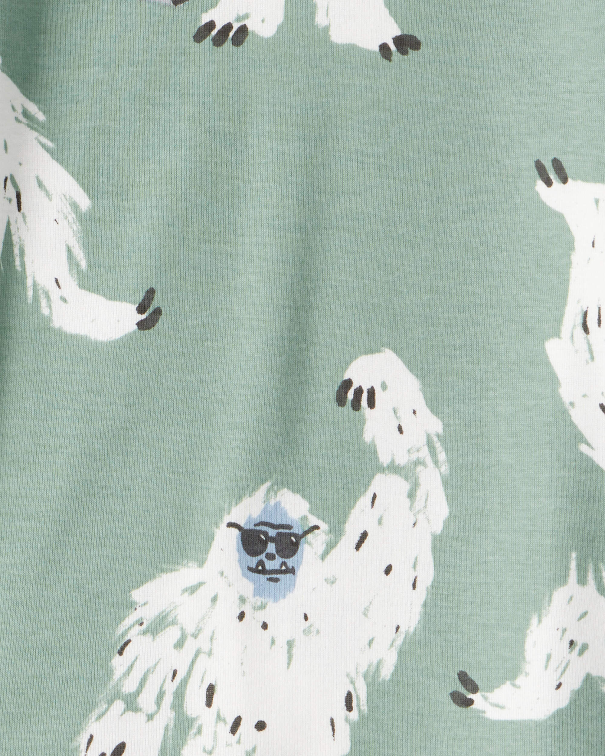 Boys Yeti Print 100% Cotton Long-Sleeve Snug Fit 4-Piece Pyjamas - Green/Navy