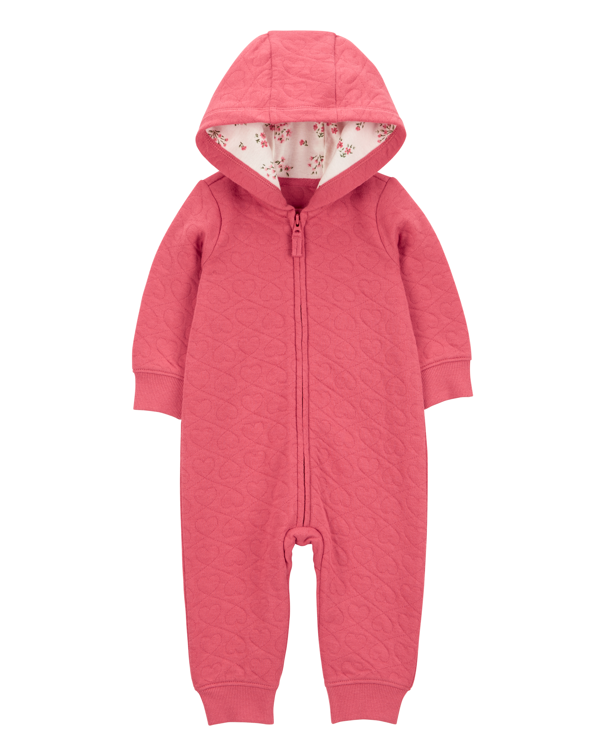Baby Heart Solid Cotton Blend Long-Sleeve Jumpsuit - Red