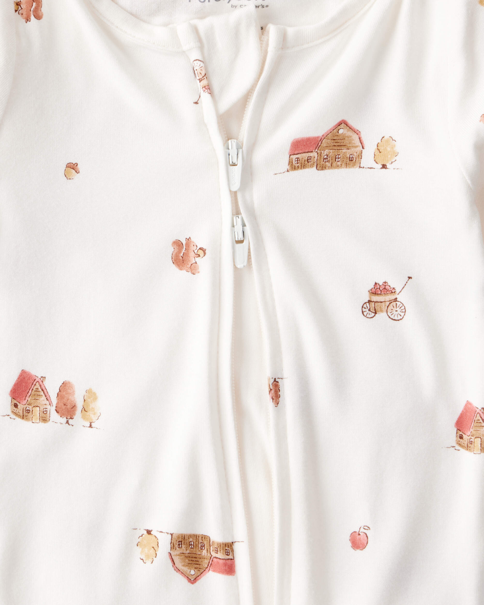 Baby Fall Print PurelySoft Long-Sleeve 2-Way Zip Sleeper- White