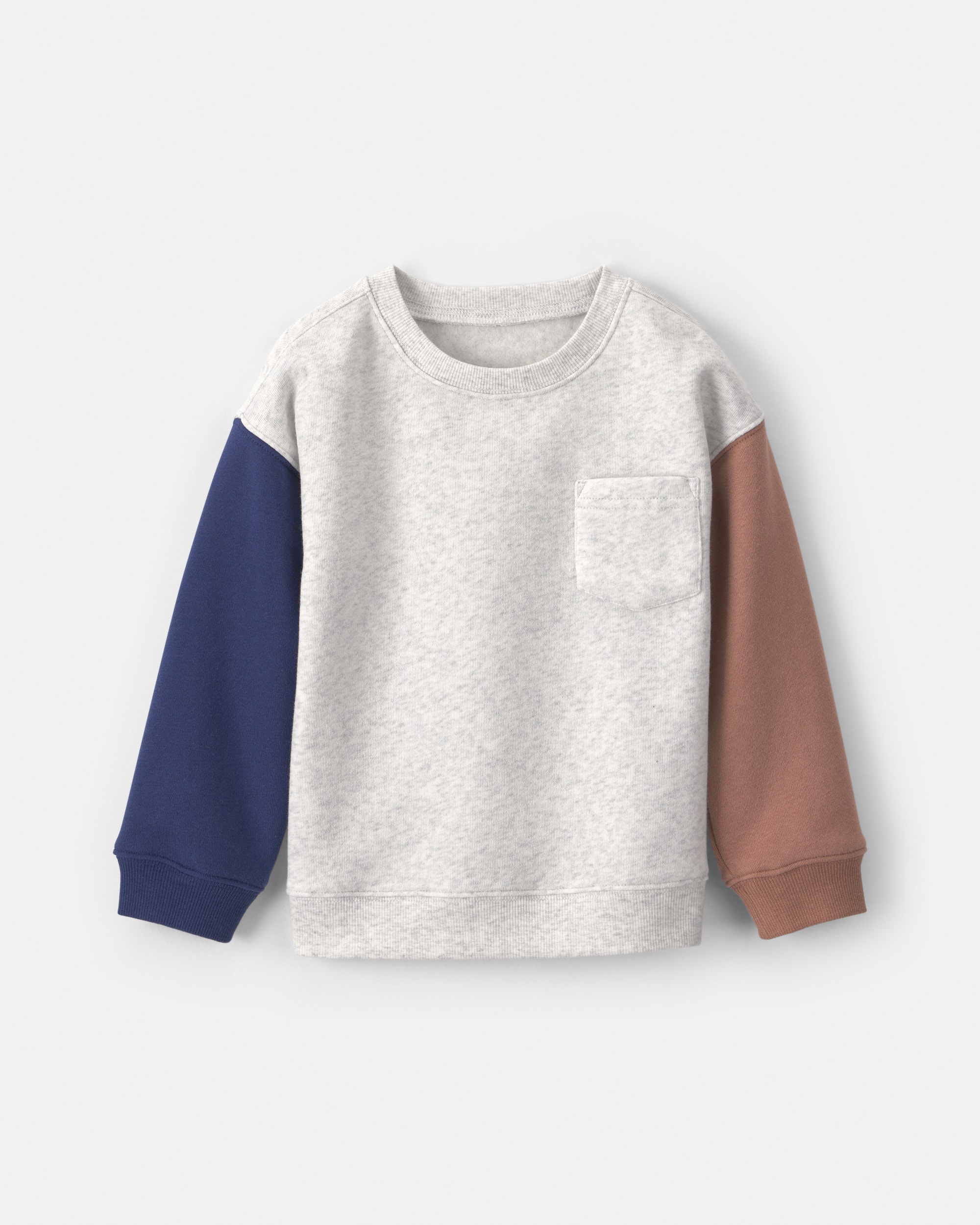 Toddler Boy colour Block Fleece Pullover Sweatshirt - Grey/Brown/Blue