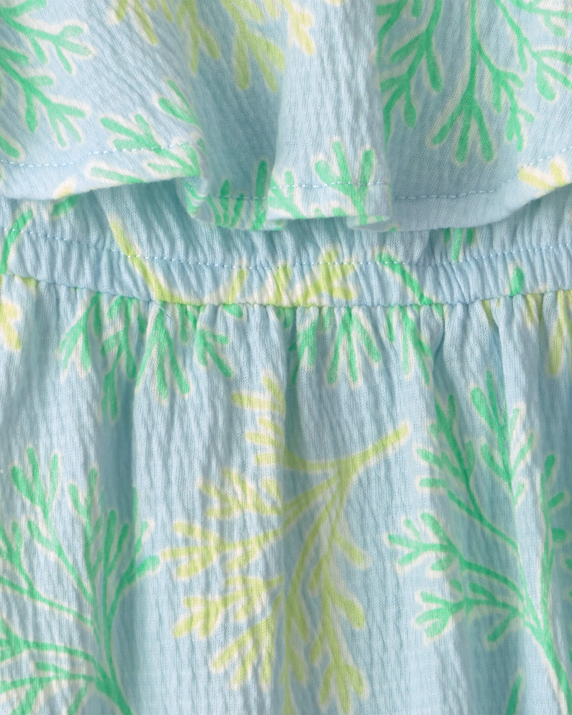Baby Girl Palm Leaves Ruffle Dress - Blue